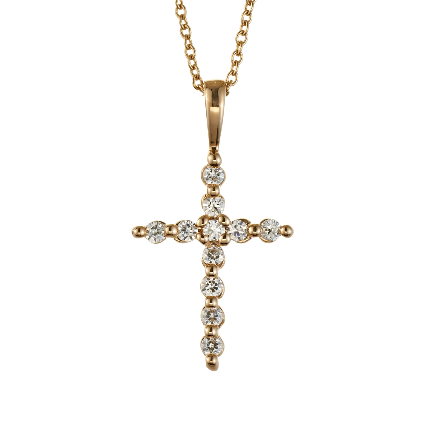 0.22 CTW DEW Round Moissanite Cross Pendant in 14K Yellow Gold