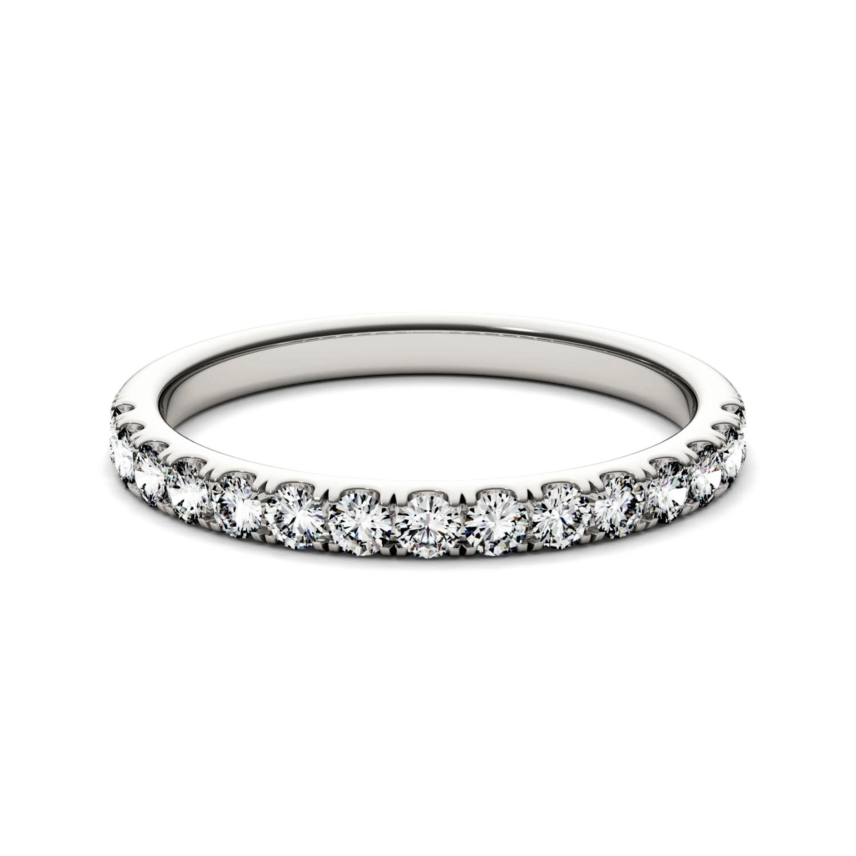 0.38 CTW DEW Round Moissanite Shared Prong Wedding Band in Platinum - Image 4