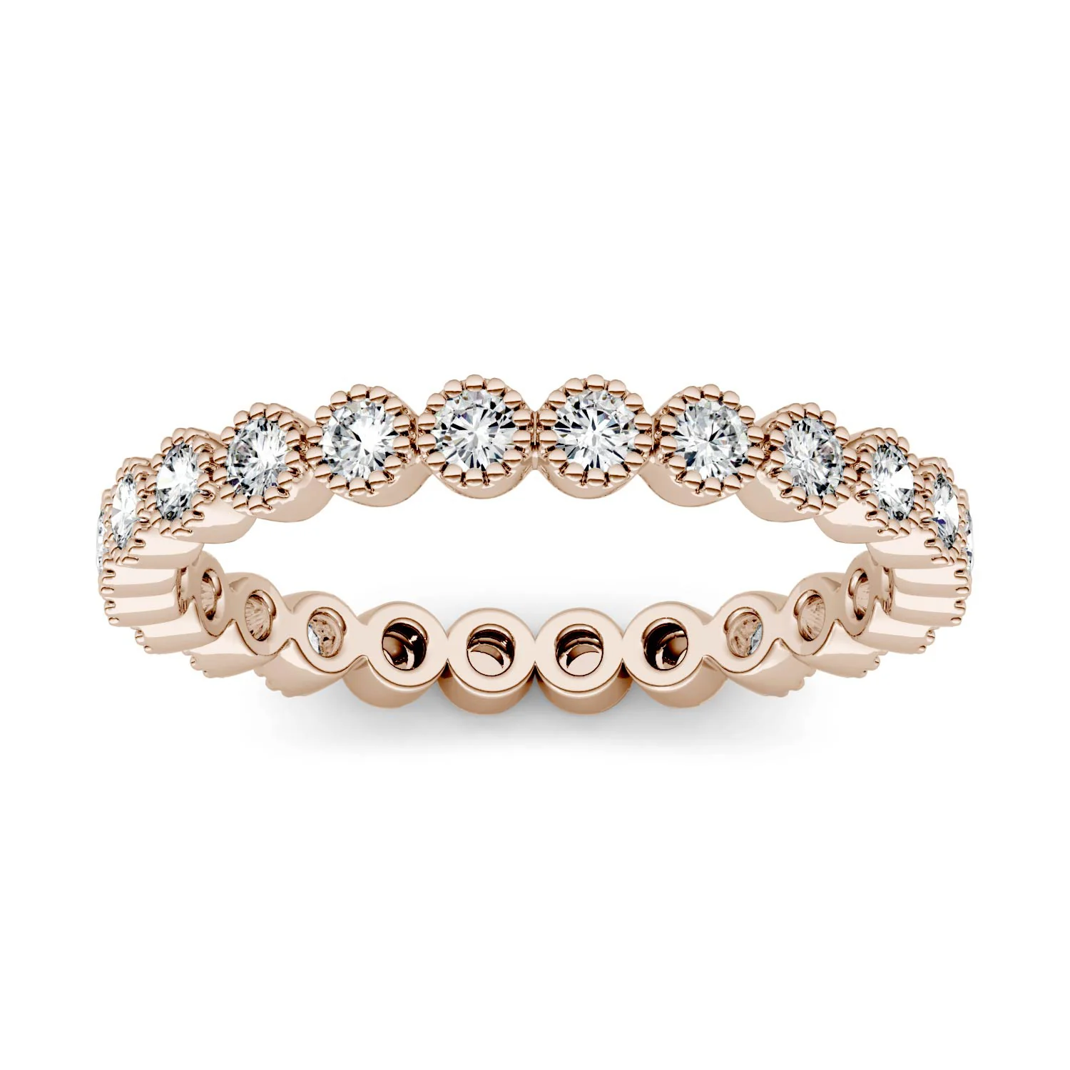 0.45 CTW DEW Moissanite Milgrain Stackable Band in 14K Rose Gold