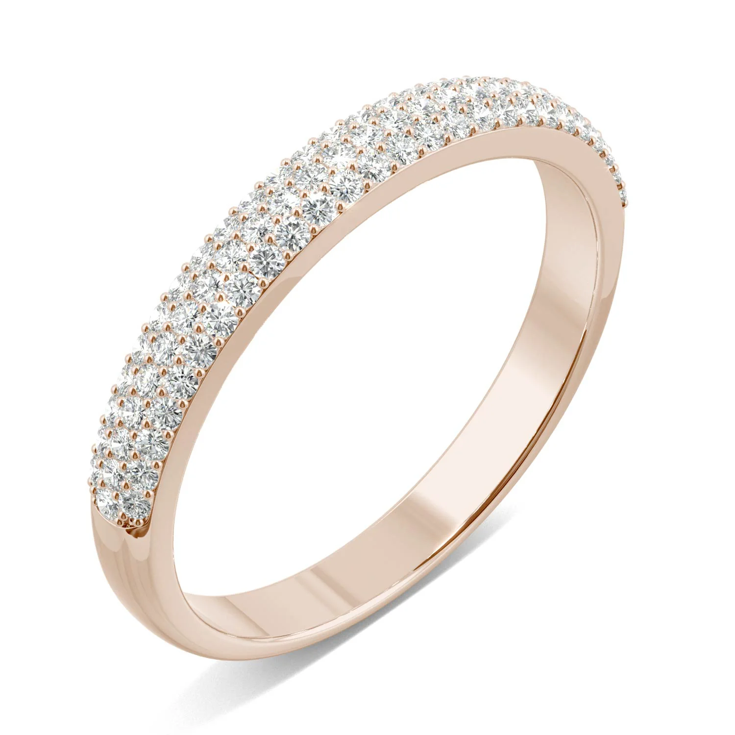 0.52 CTW DEW Round Moissanite Three-Row Pavé Wedding Band in 14K Rose Gold - Image 2