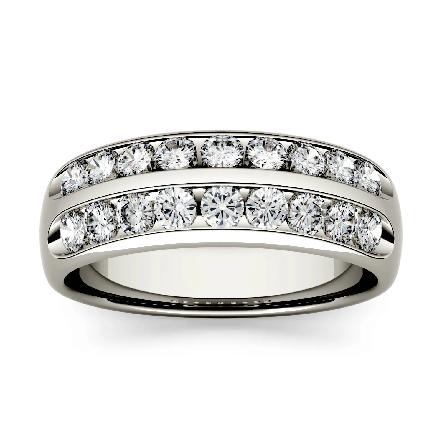0.72 CTW DEW Round Moissanite Double Row Anniversary Band in 14K White Gold