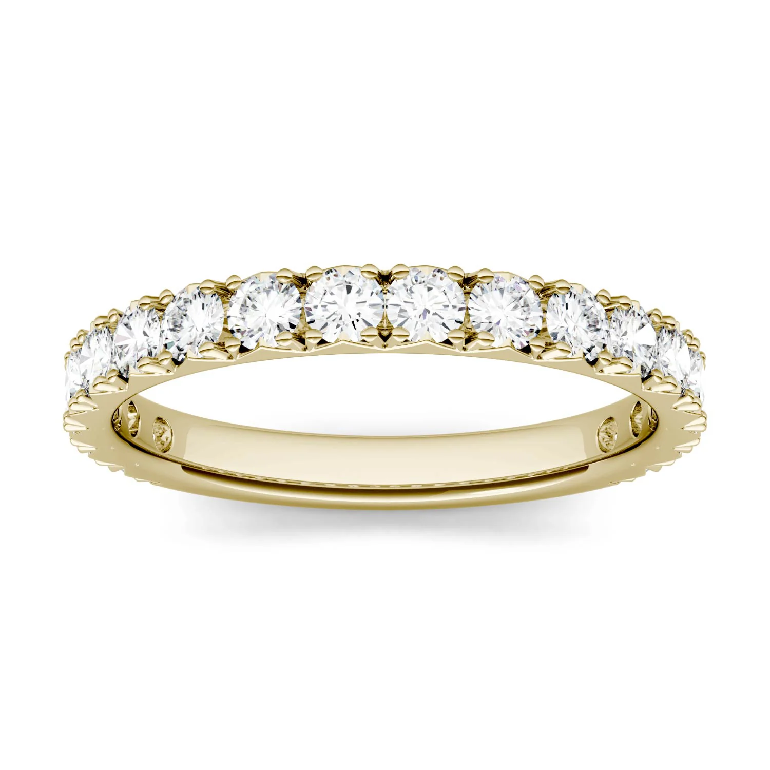 0.90 CTW DEW Round Moissanite French Pavé Anniversary Band in 14K Yellow Gold