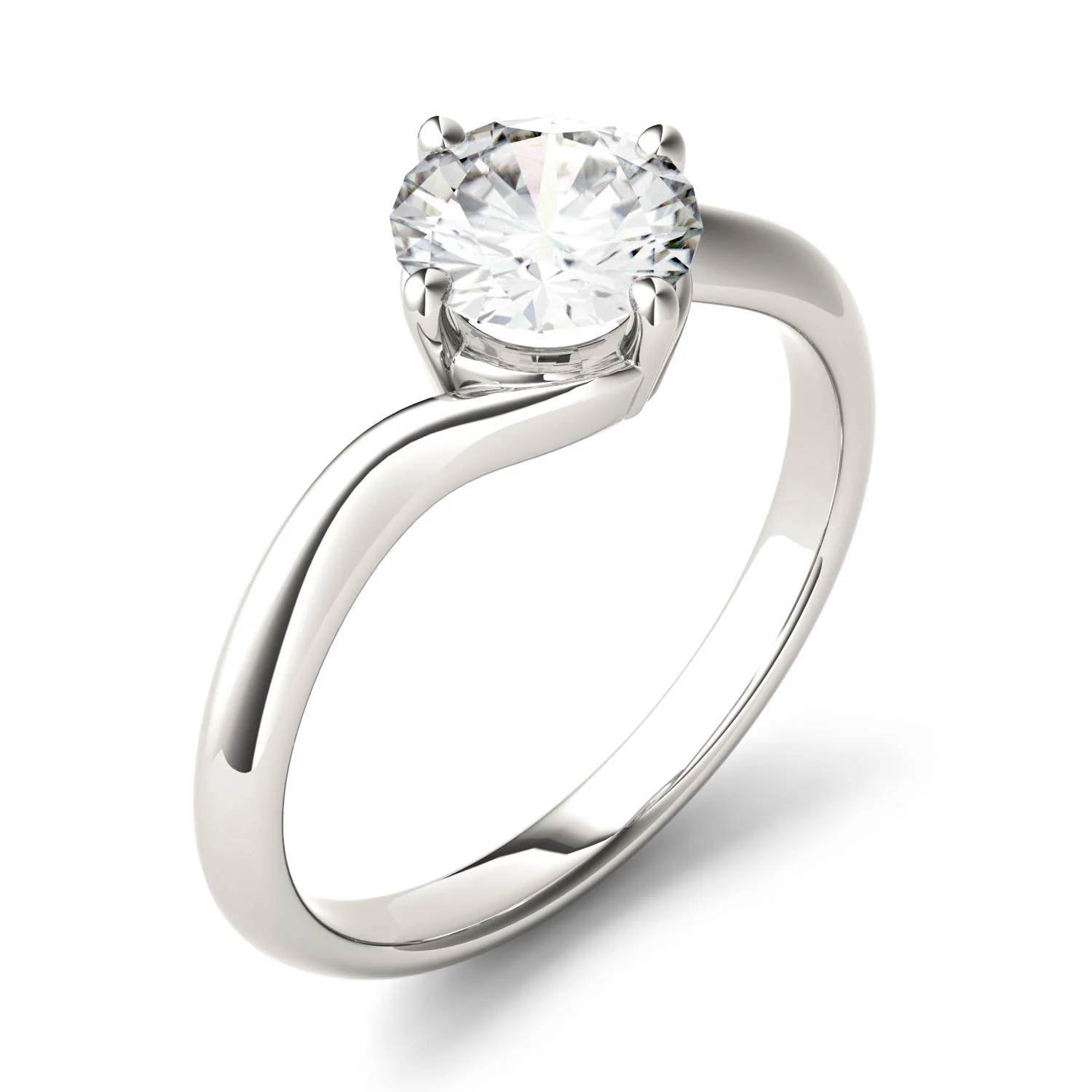1.00 CTW DEW Round Moissanite Bypass Solitaire Engagement Ring in 14K White Gold - Image 2