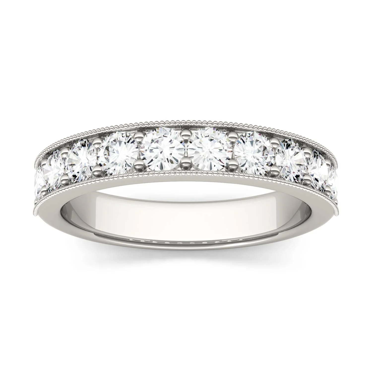 1.00 CTW DEW Round Moissanite Milgrain Anniversary Band in 14K White Gold