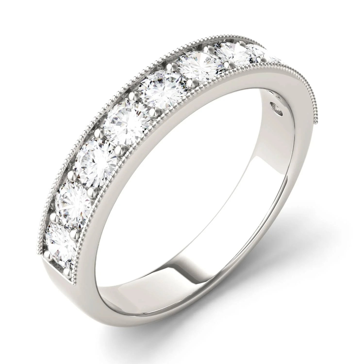 1.00 CTW DEW Round Moissanite Milgrain Anniversary Band in 14K White Gold - Image 2