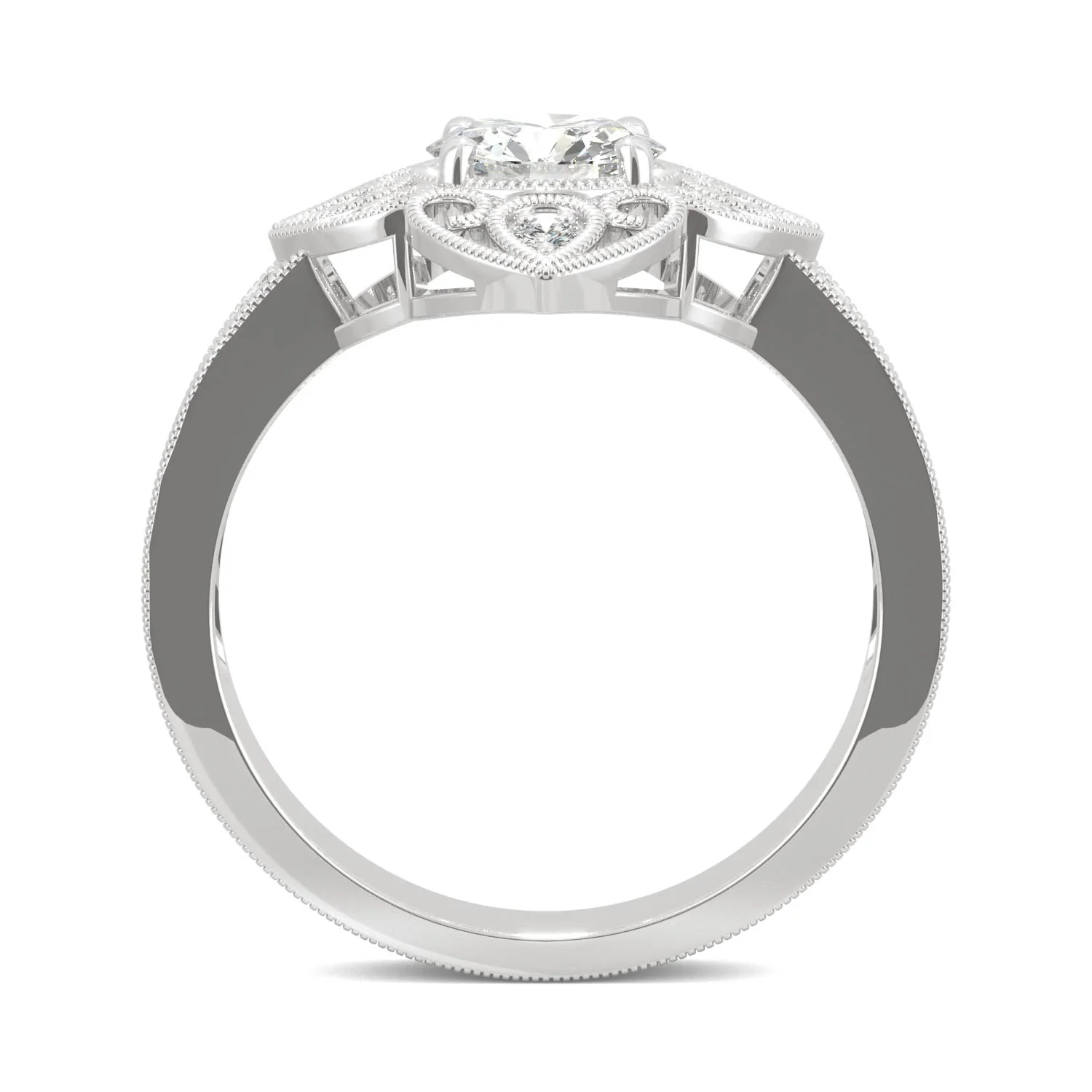 1.05 CTW DEW Round Moissanite Floral Milgrain Fashion Ring in 14K White Gold - Image 3