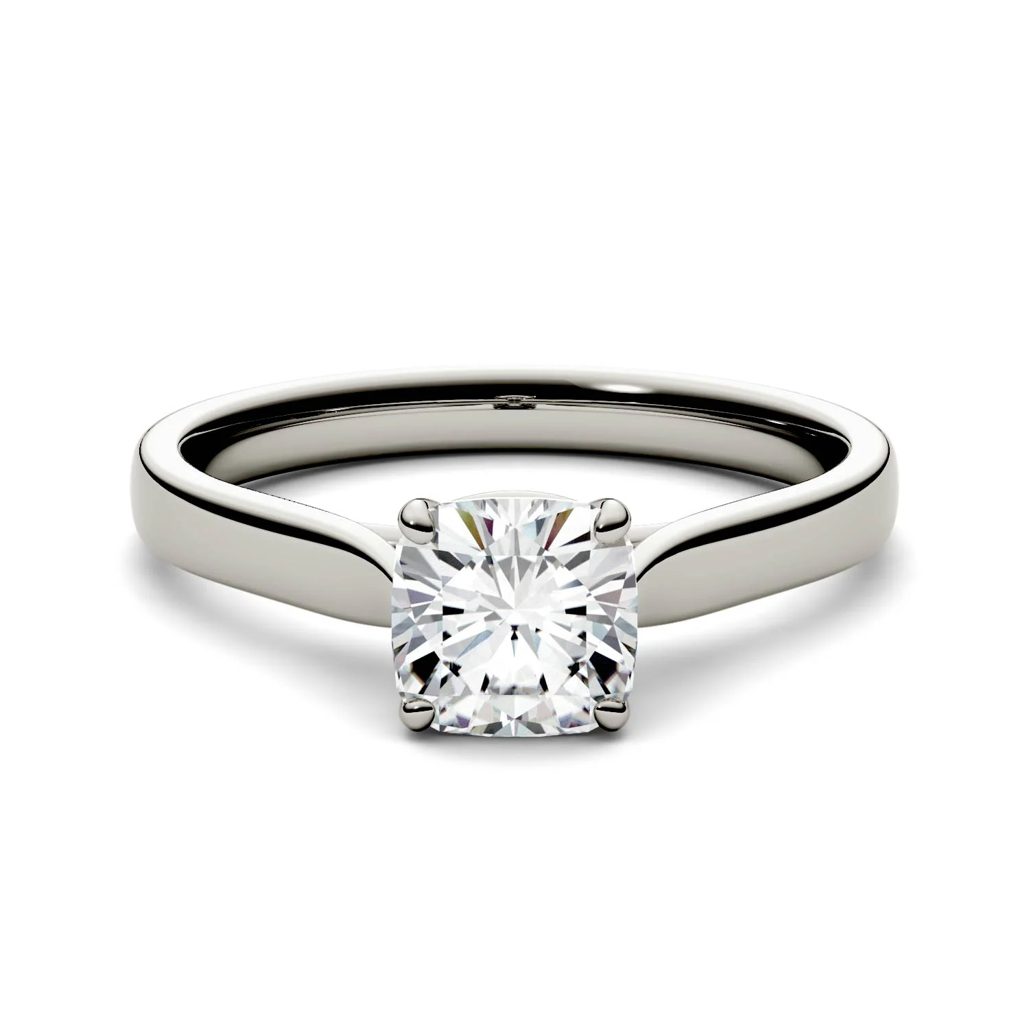 1.10 CTW DEW Cushion Moissanite Solitaire Cathedral Engagement Ring in 14K White Gold - Image 4