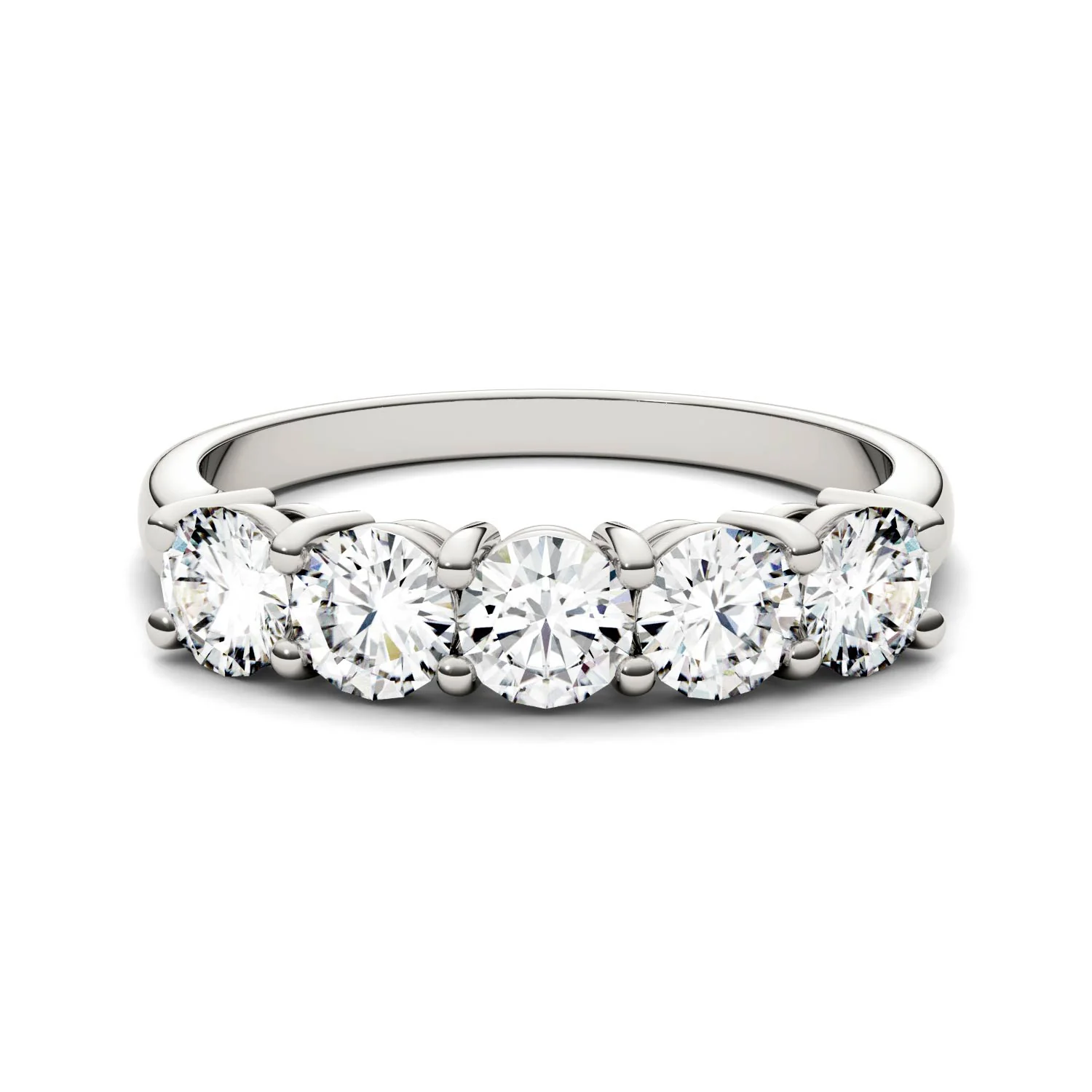 1.15 CTW DEW Round Moissanite Five-Stone Anniversary Band in 14K White Gold - Image 4