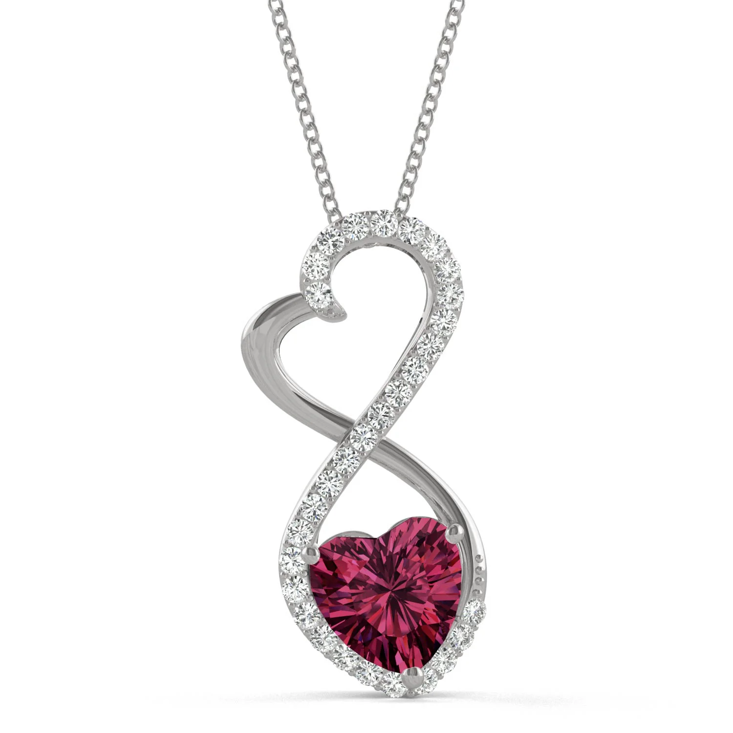 1.21 CTW DEW Heart Ruby Infinity Pendant in 14K White Gold