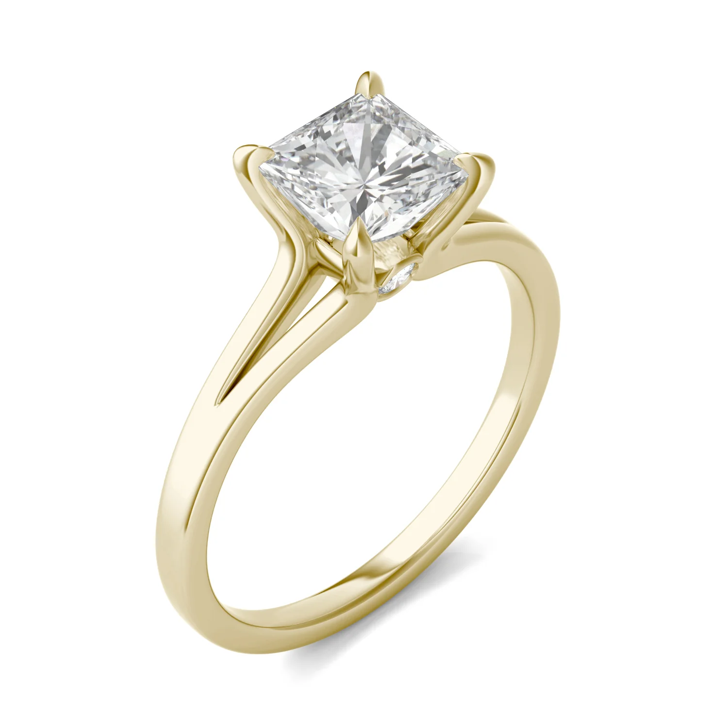 1.26 CTW DEW Princess Moissanite Split Shank Solitaire Engagement Ring in 14K Yellow Gold - Image 2