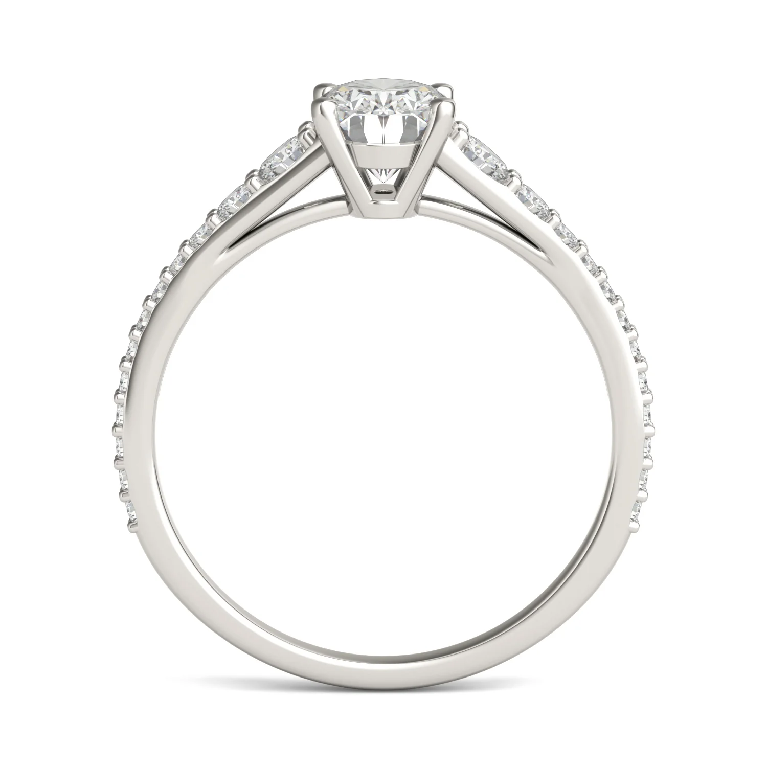 1.29 CTW DEW Oval Moissanite Graduated Side-Stone Engagement Ring in 14K White Gold - Image 3