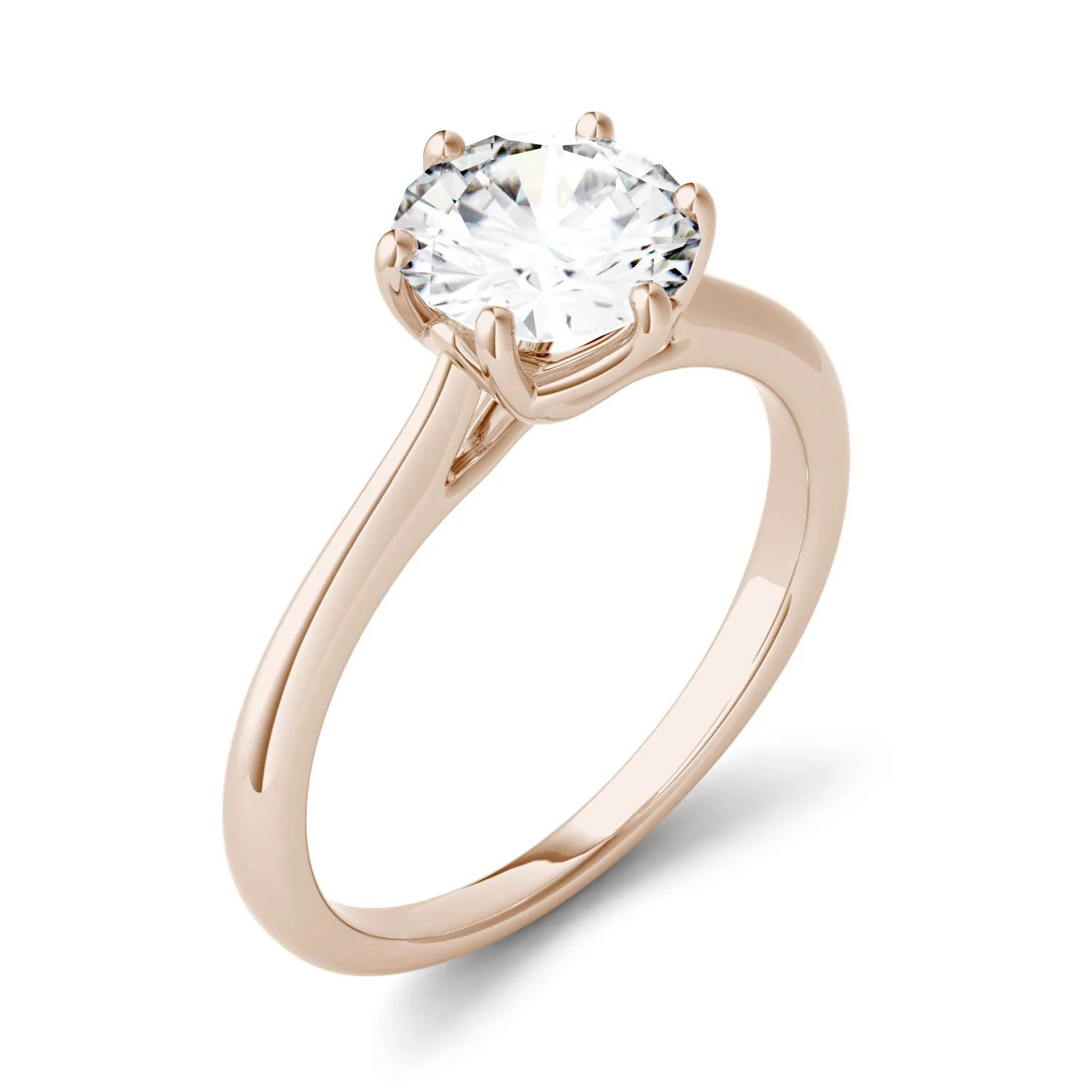 1.50 CTW DEW Round Moissanite Six Prong Solitaire Trellis Engagement Ring in 14K Rose Gold - Image 2