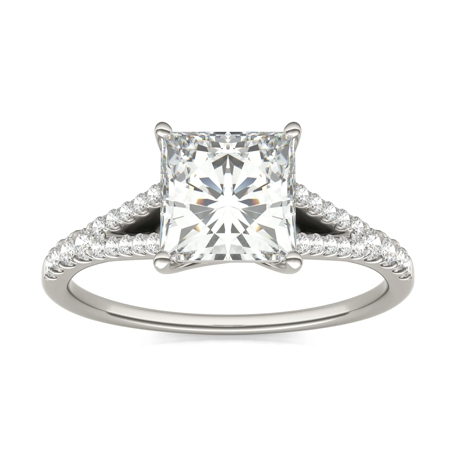 1.71 CTW DEW Princess Moissanite Split Shank Accented in 14K White Gold