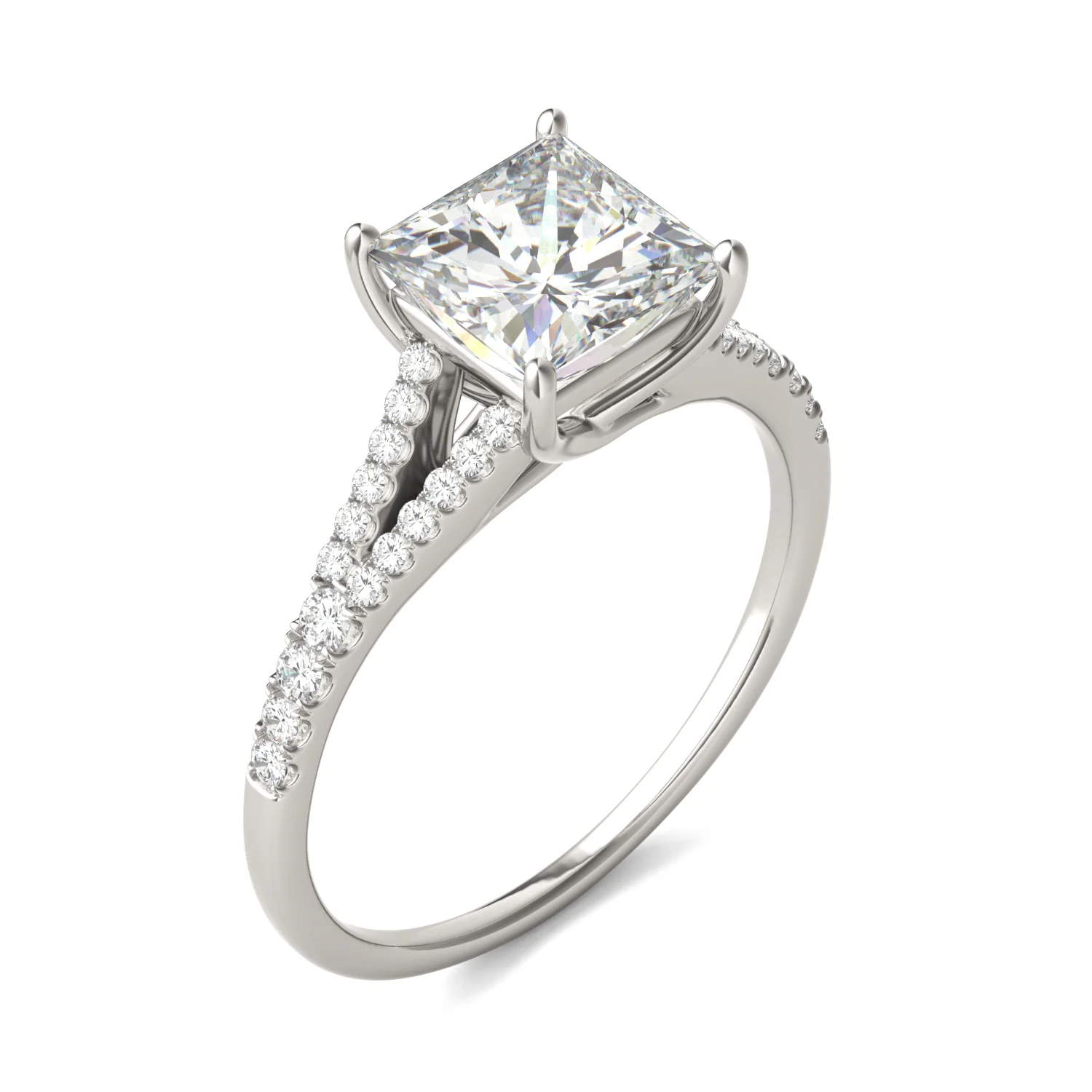 1.71 CTW DEW Princess Moissanite Split Shank Accented in 14K White Gold - Image 2