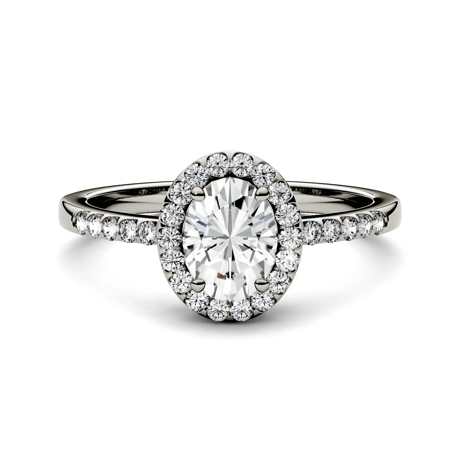 1.74 CTW DEW Oval Moissanite Halo with Side Accents Engagement Ring in 14K White Gold - Image 4