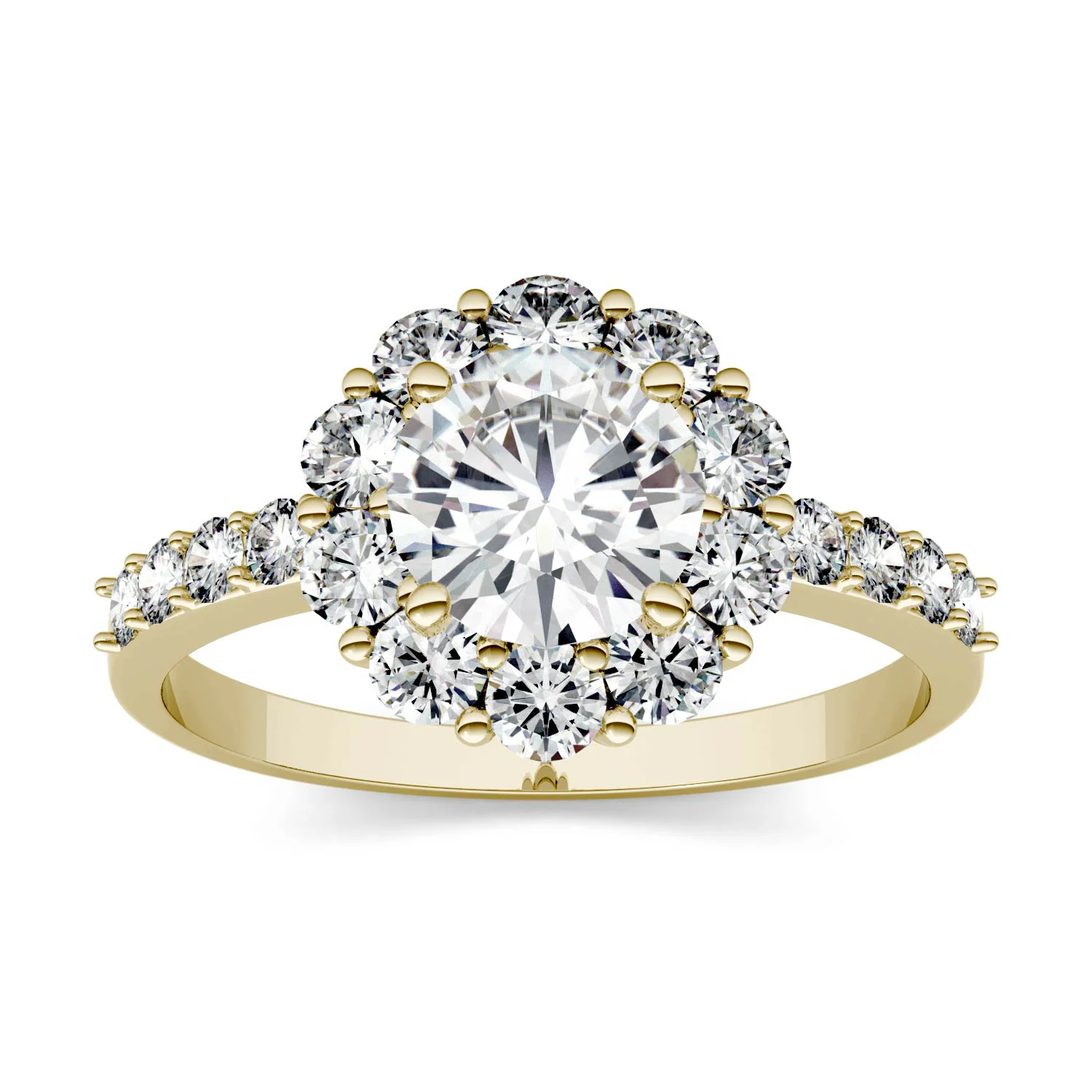 1.78 CTW DEW Round Moissanite Halo Engagement Ring in 14K Yellow Gold