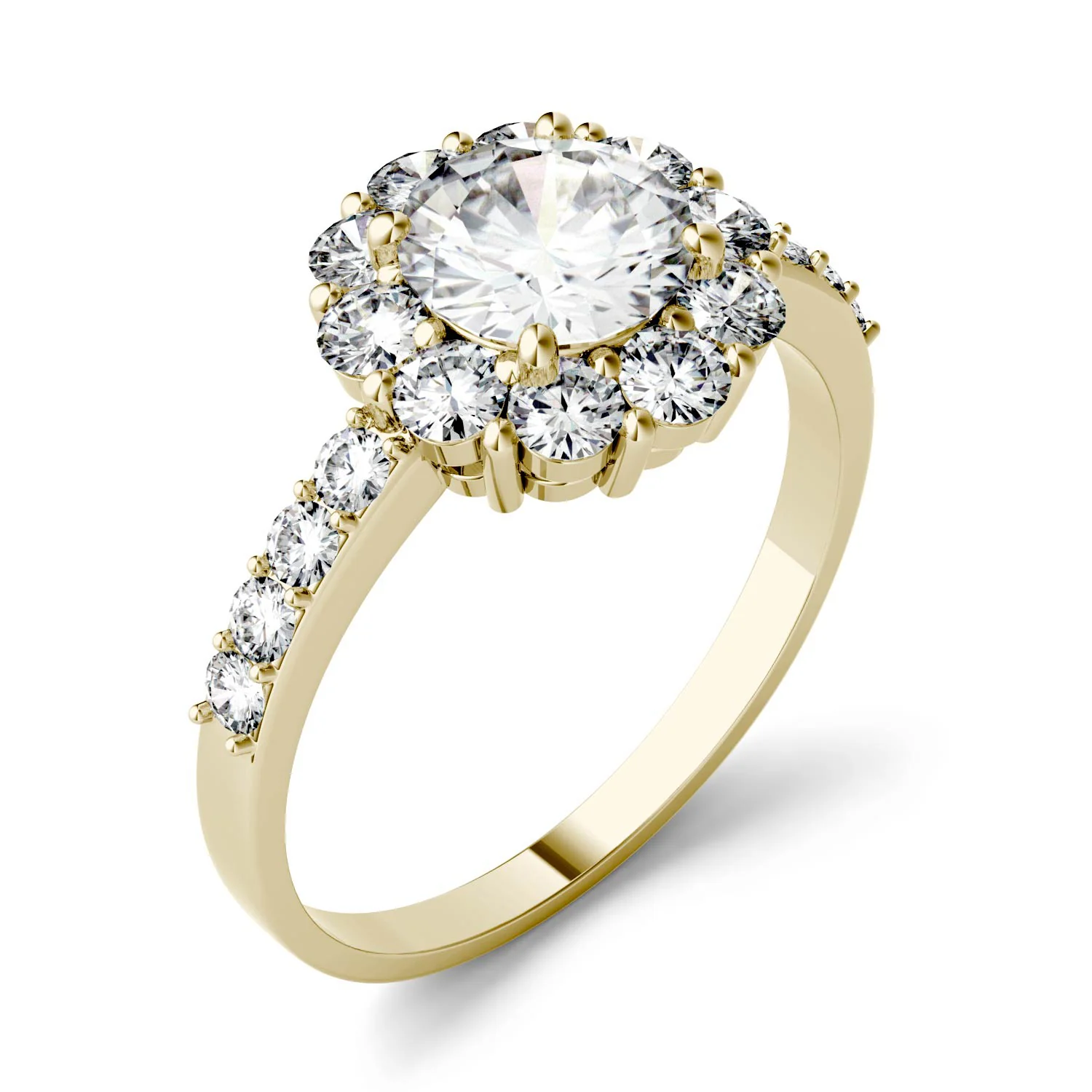 1.78 CTW DEW Round Moissanite Halo Engagement Ring in 14K Yellow Gold - Image 2