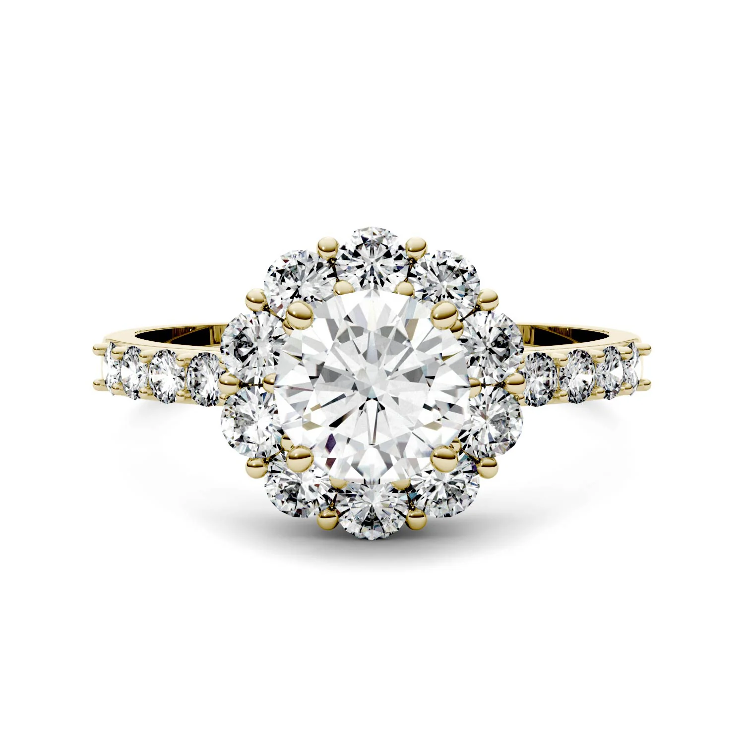 1.78 CTW DEW Round Moissanite Halo Engagement Ring in 14K Yellow Gold - Image 4