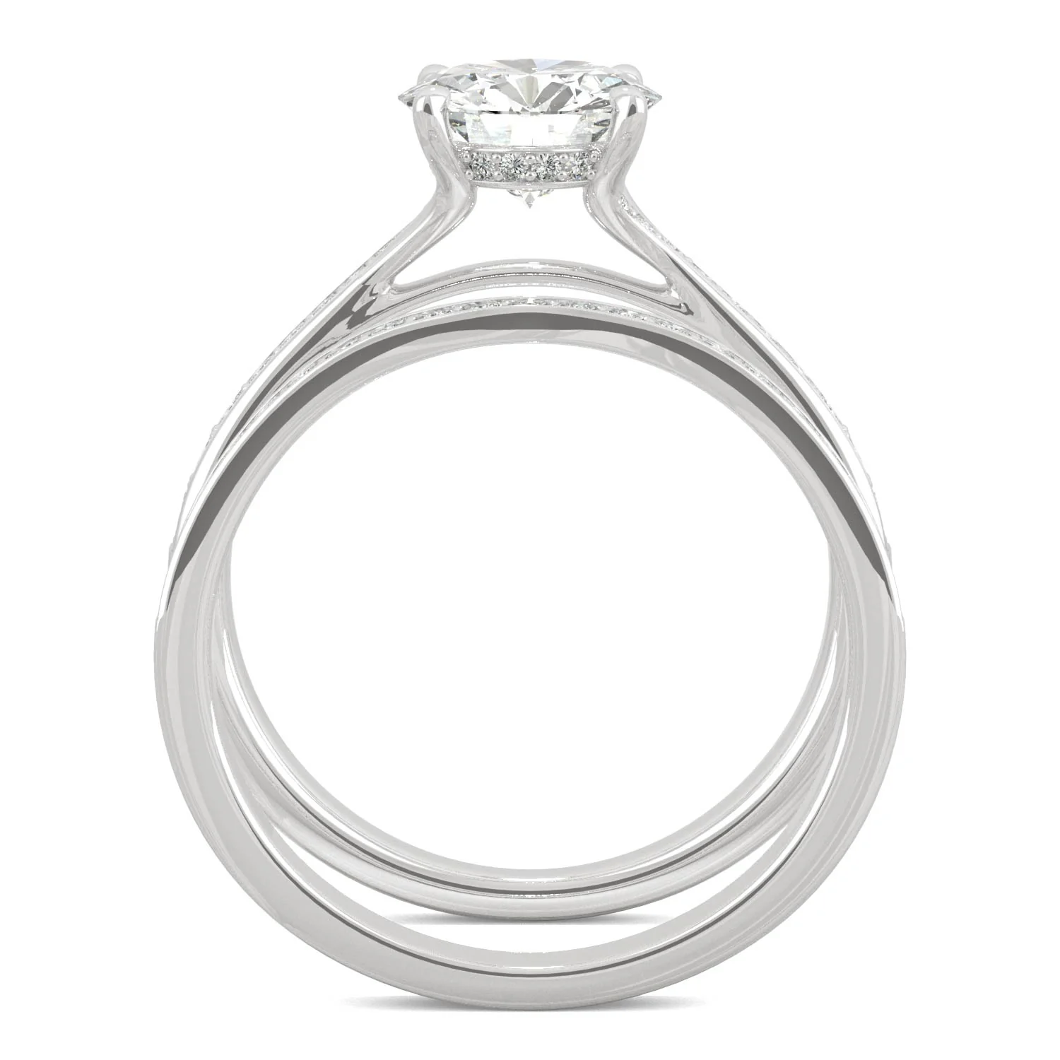 1.81 CTW DEW Round Moissanite Hidden Halo Accented Bridal Set in 14K White Gold - Image 3