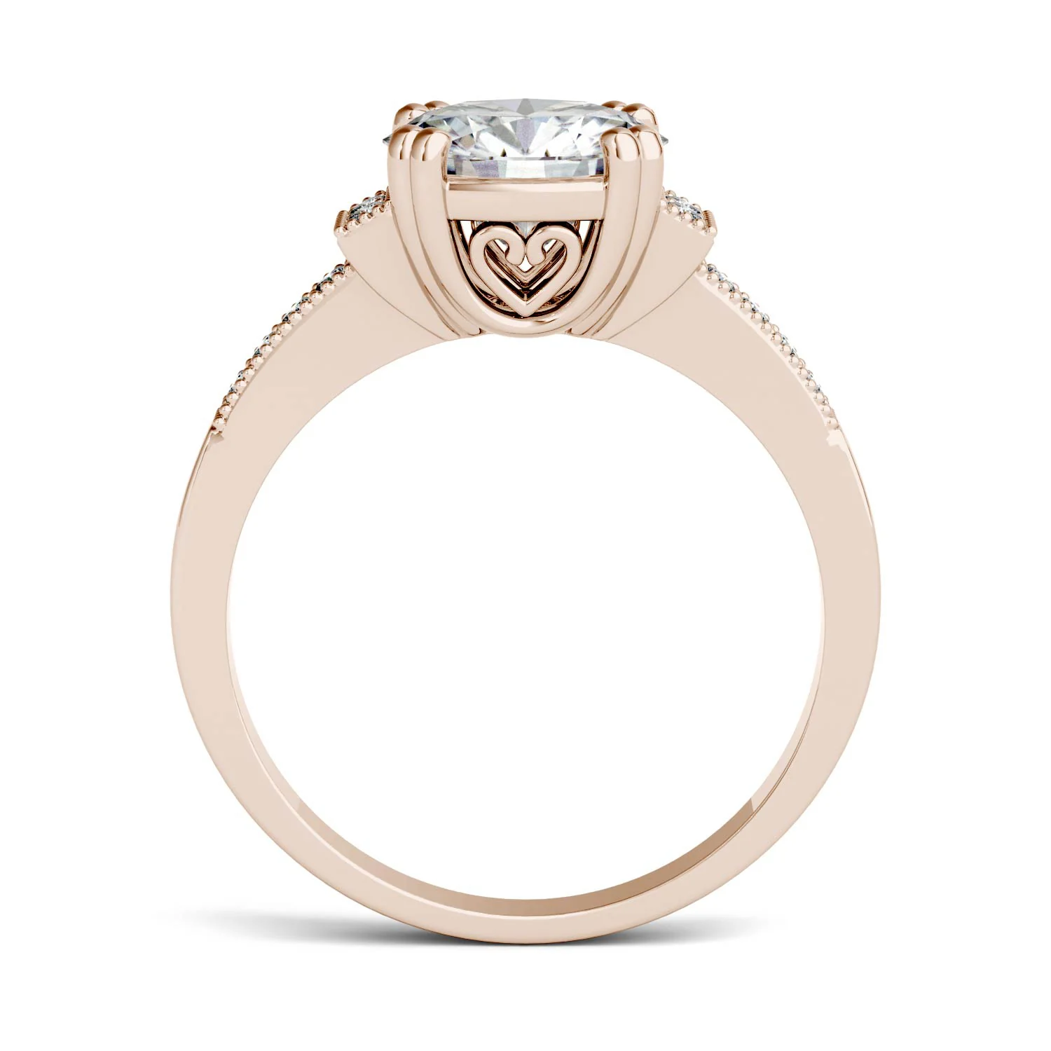 1.96 CTW DEW Round Moissanite Milgrain Accented Engagement Ring in 14K Rose Gold - Image 3