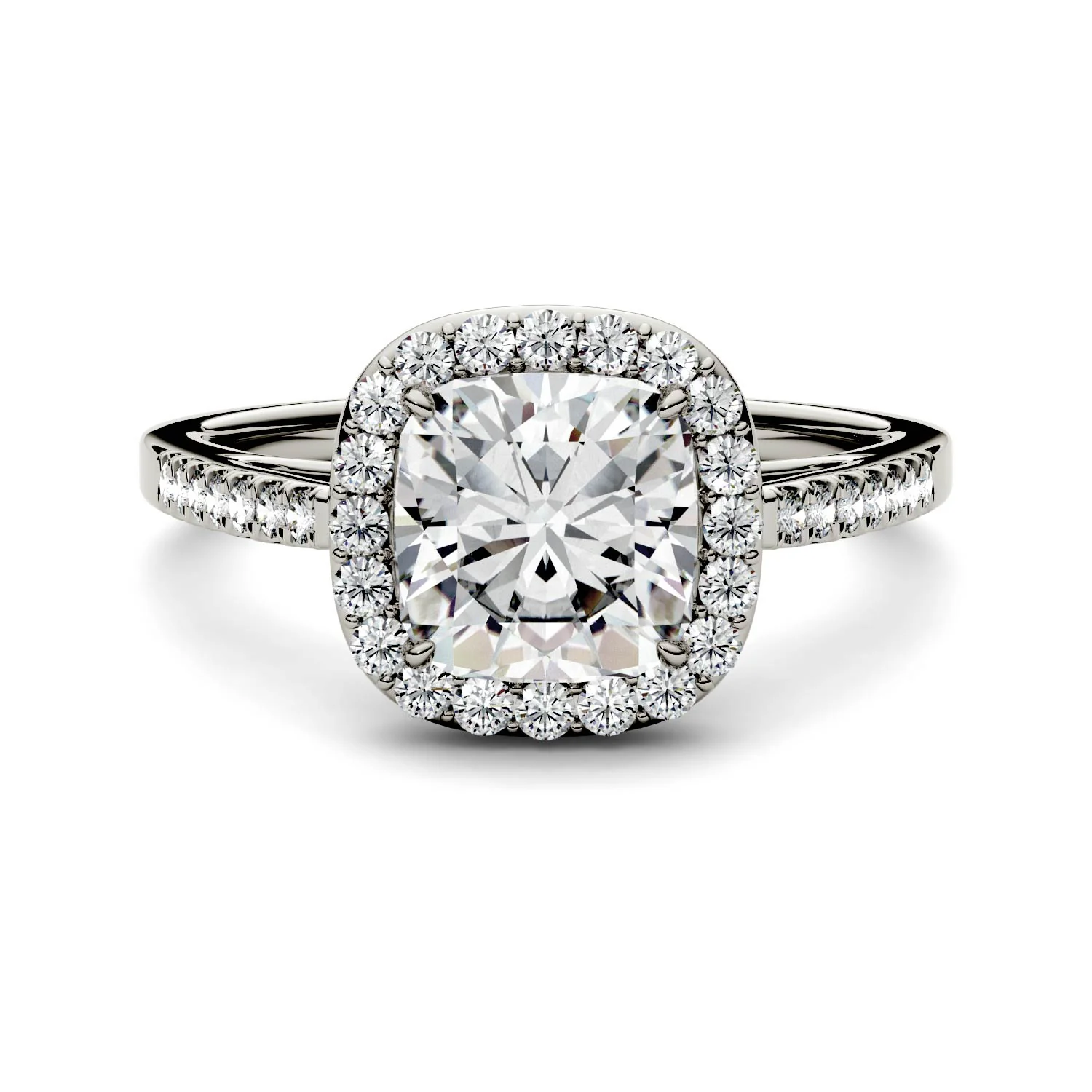 1.97 CTW DEW Cushion Moissanite Halo with Side Accents Engagement Ring in 14K White Gold - Image 4