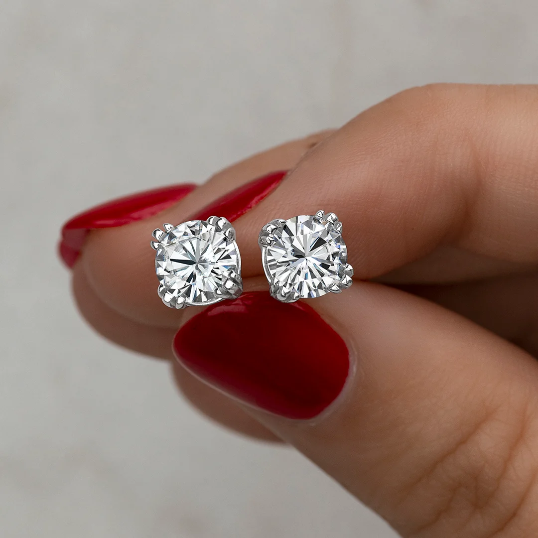 2.00 CTW DEW Round Moissanite Triple Prong Stud Earrings - Image 6