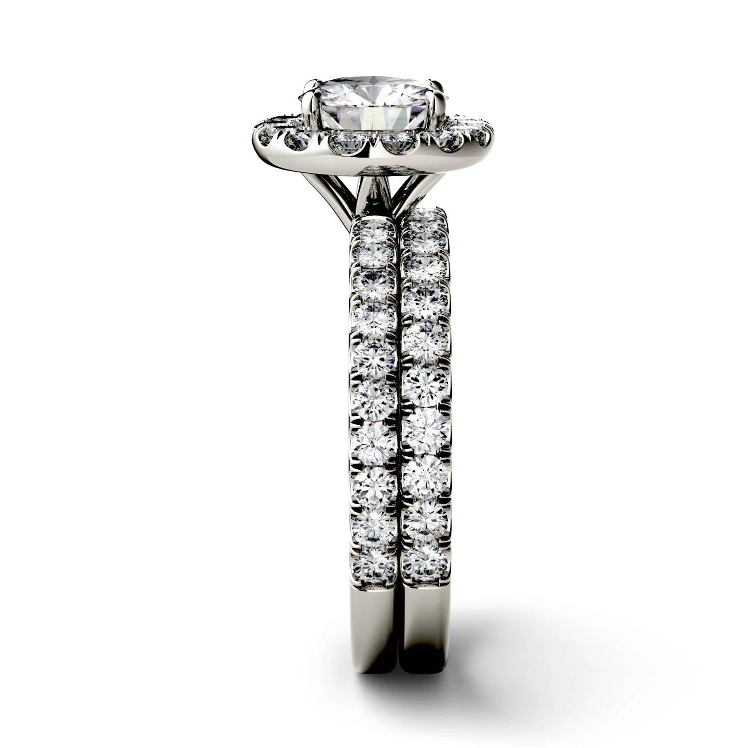 2.02 CTW DEW Round Moissanite Halo with Side Accents Bridal Set in 14K White Gold - Image 5