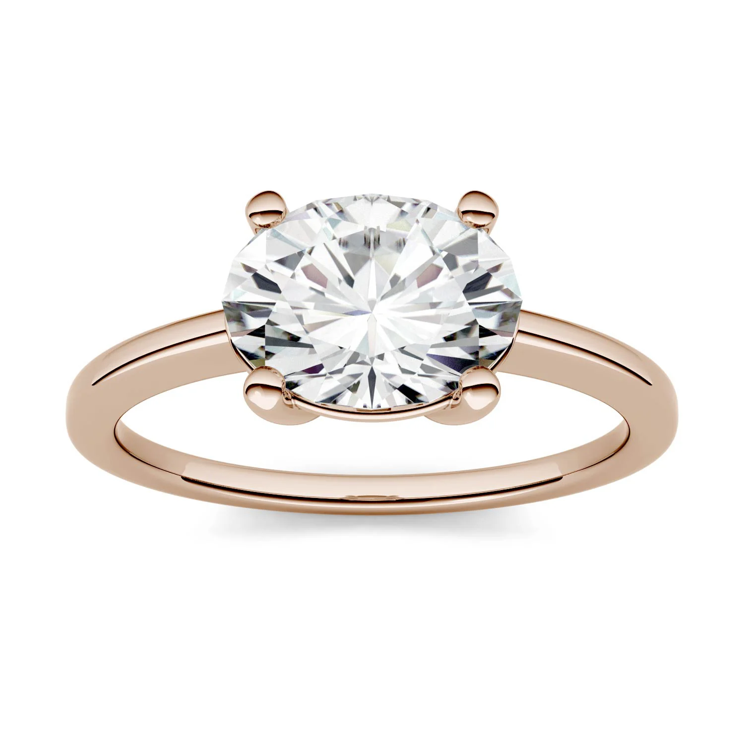 2.10 CTW DEW Oval Moissanite East-West Solitaire Engagement Ring in 14K Rose Gold