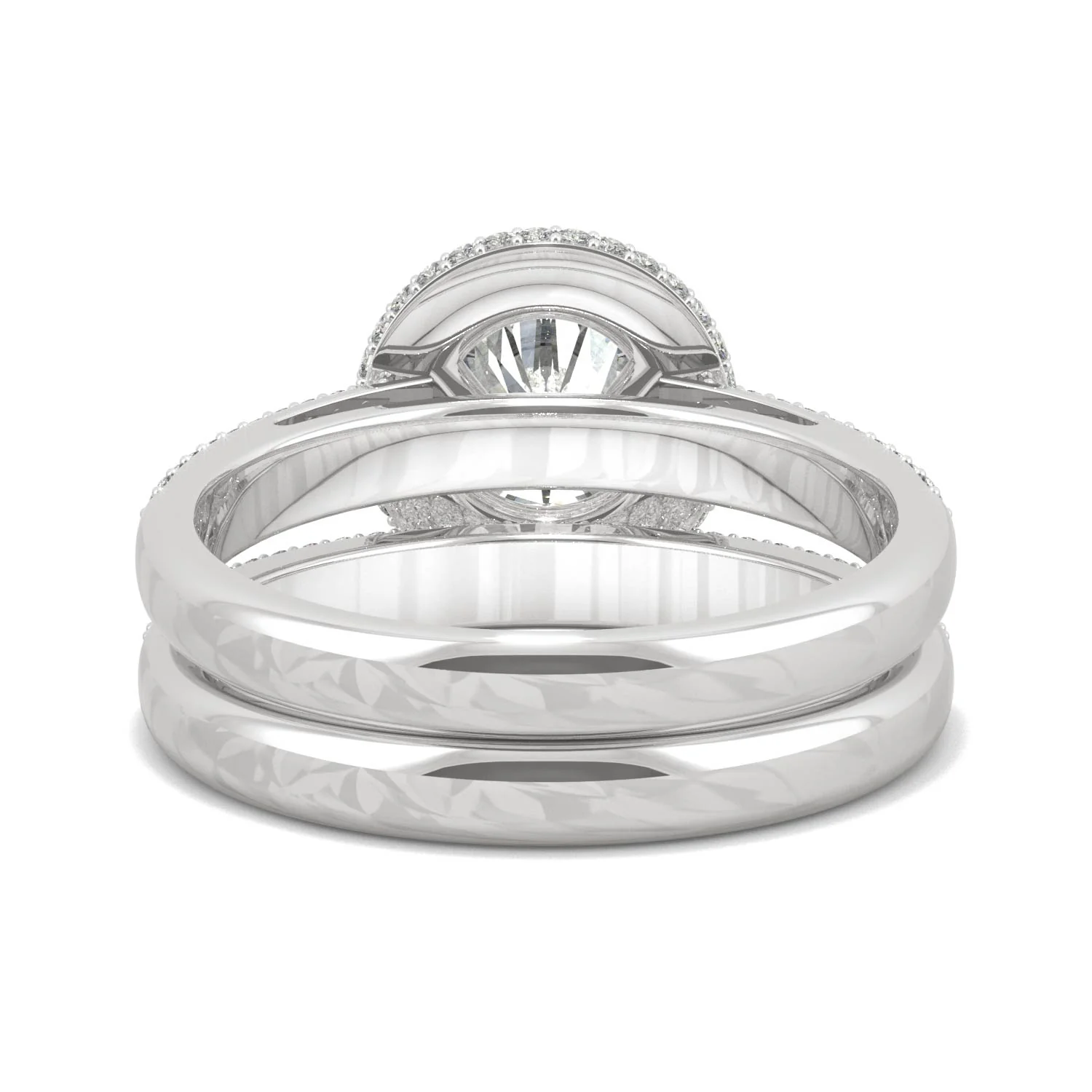 2.11 CTW DEW 14K White Gold Round Moissanite Pave Halo Bridal Set - Image 6