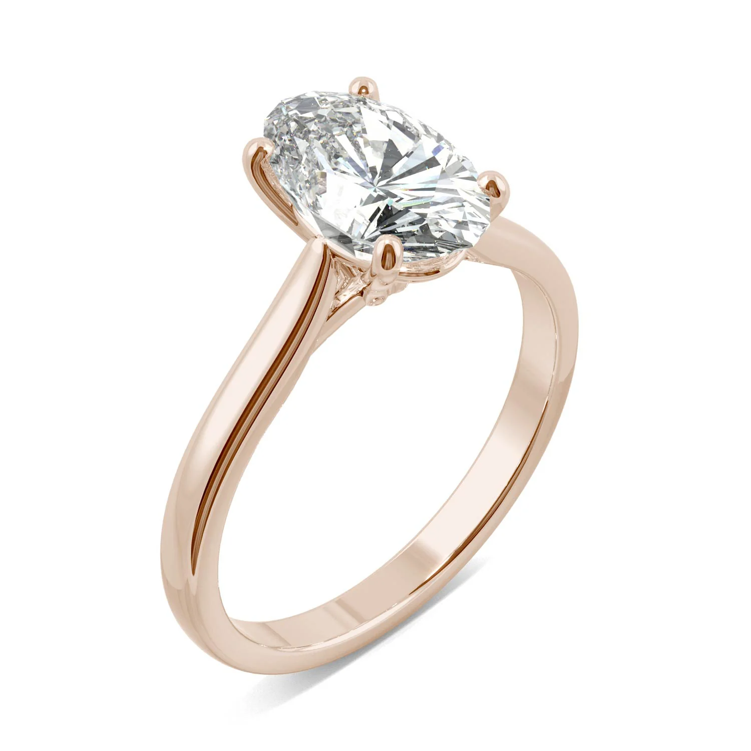 2.30 CTW DEW 14K Rose Gold Moissanite Elongated Oval Solitaire Engagement Ring - Image 2