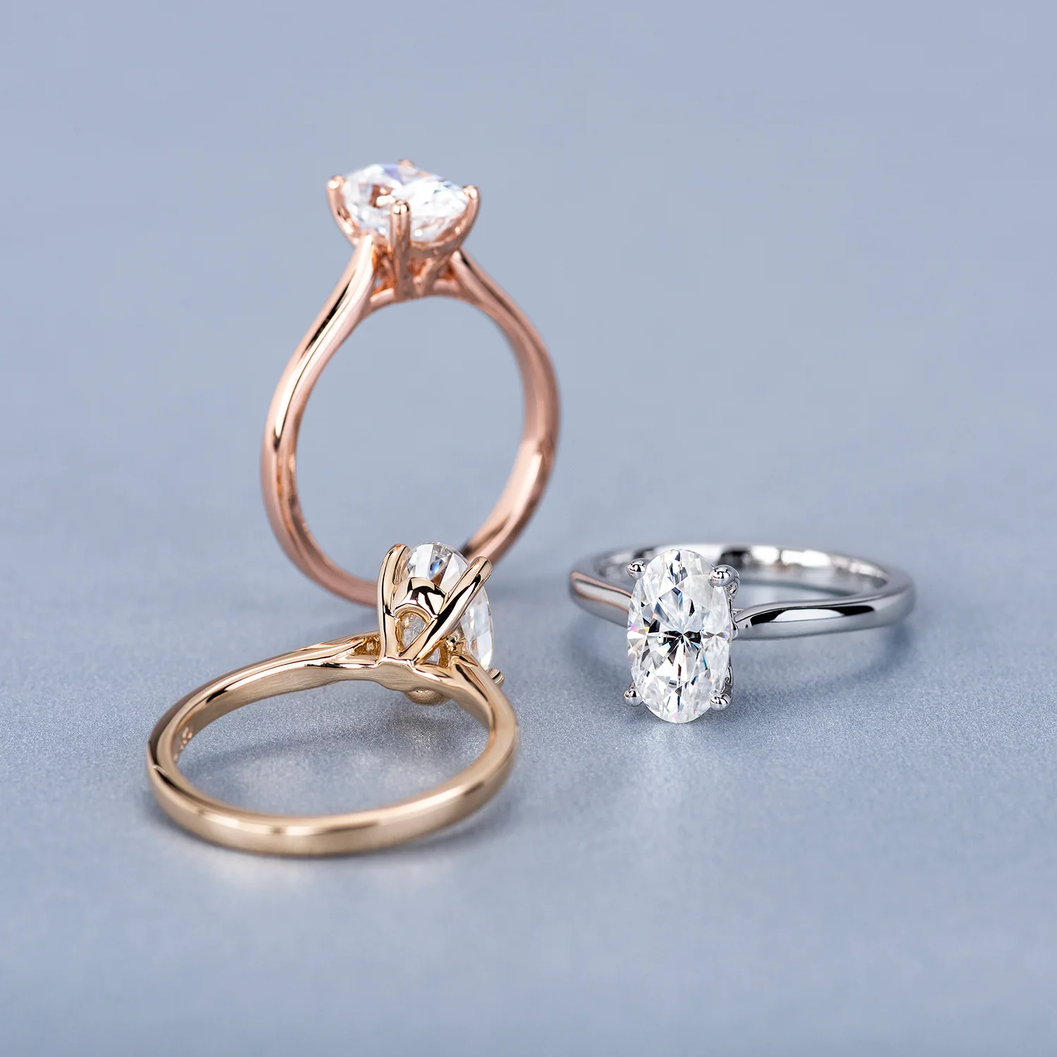 2.30 CTW DEW 14K Rose Gold Moissanite Elongated Oval Solitaire Engagement Ring - Image 8