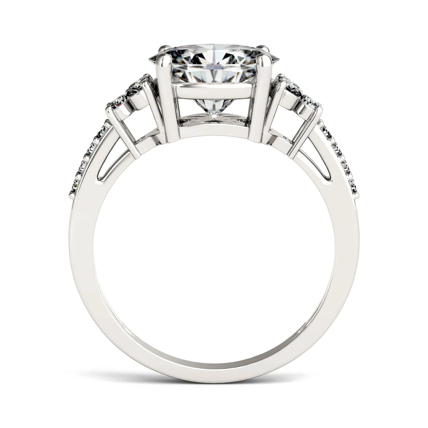 2.30 CTW DEW Oval Moissanite East-West with Side Accents Engagement Ring in 14K White Gold - Image 3