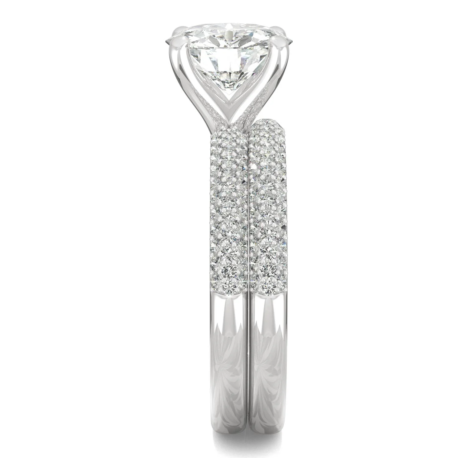 2.34 CTW DEW 14K White Gold Round Moissanite Pave Bridal Set - Image 5