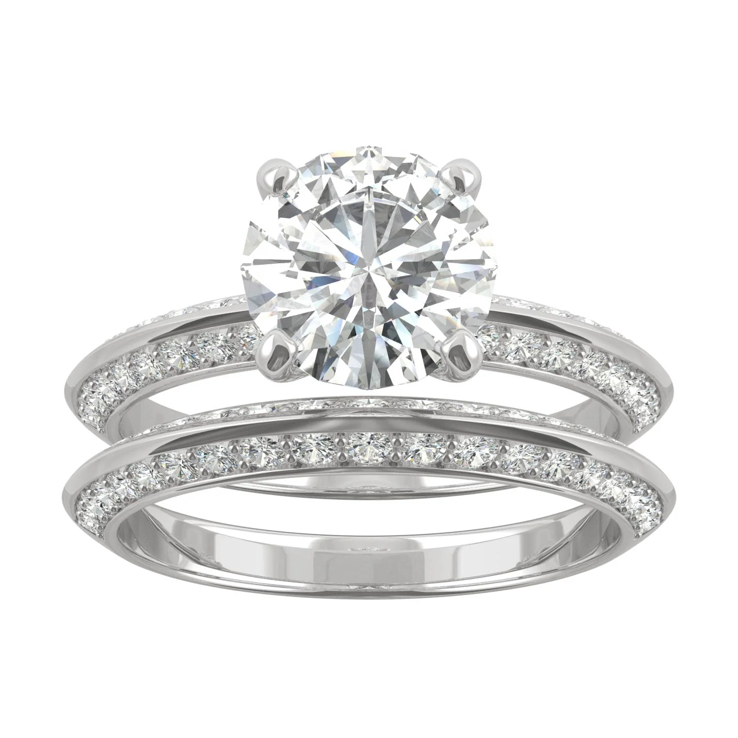 2.68 CTW DEW 14K White Gold Moissanite Round Knife Edge Bridal Set