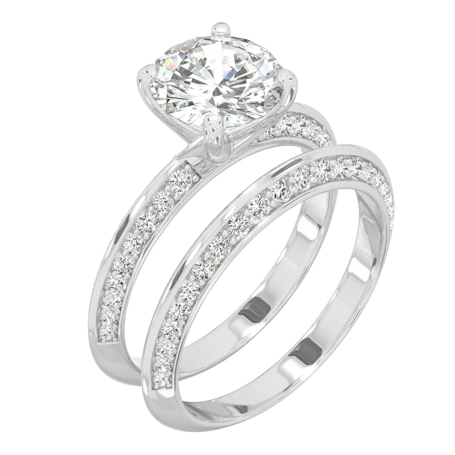2.68 CTW DEW 14K White Gold Moissanite Round Knife Edge Bridal Set - Image 2