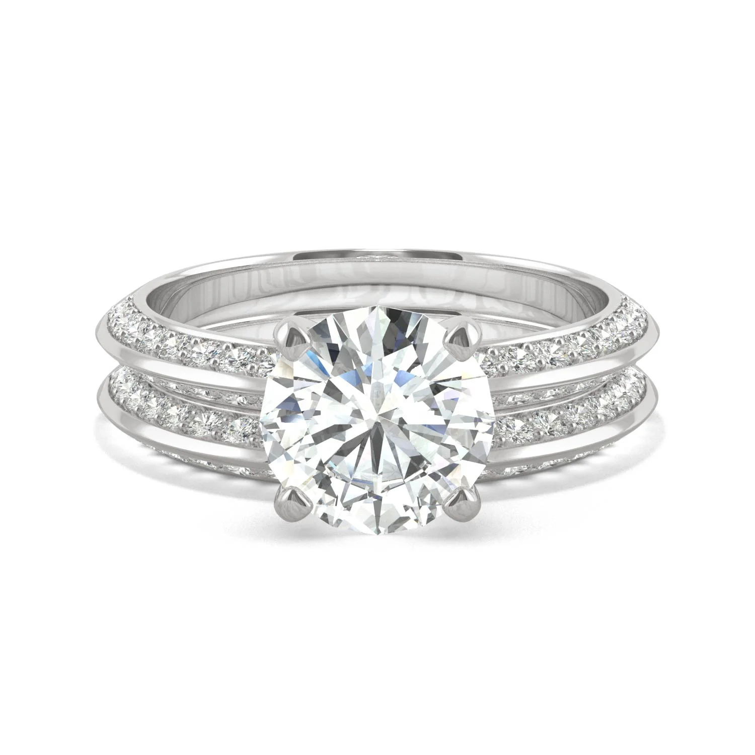 2.68 CTW DEW 14K White Gold Moissanite Round Knife Edge Bridal Set - Image 4