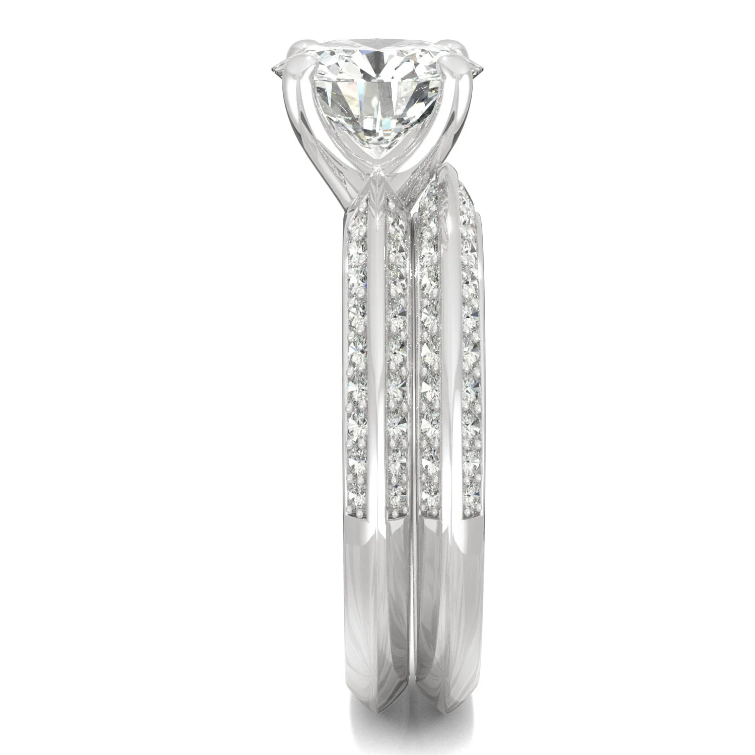 2.68 CTW DEW 14K White Gold Moissanite Round Knife Edge Bridal Set - Image 5