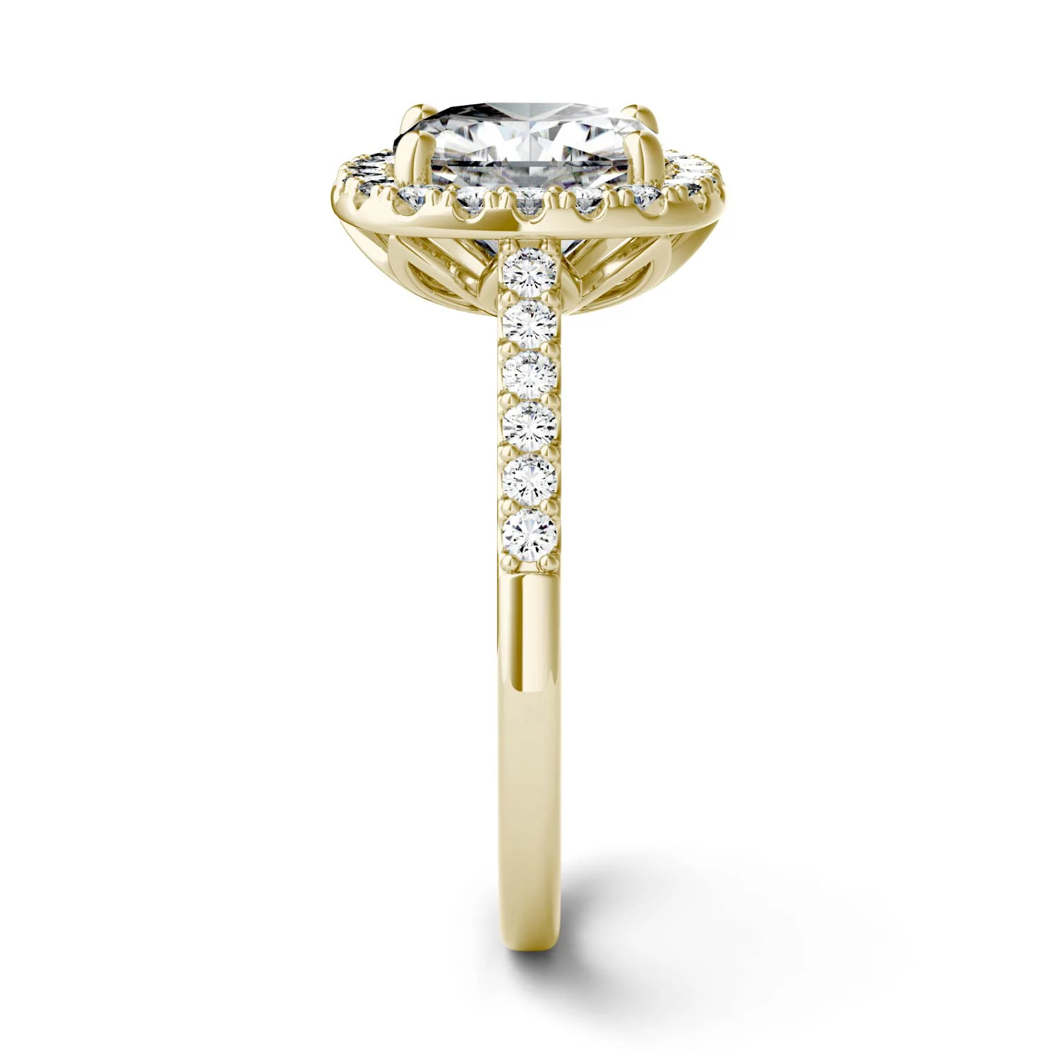 2.88 CTW DEW Cushion Moissanite Halo Engagement Ring in 14K Yellow Gold - Image 5