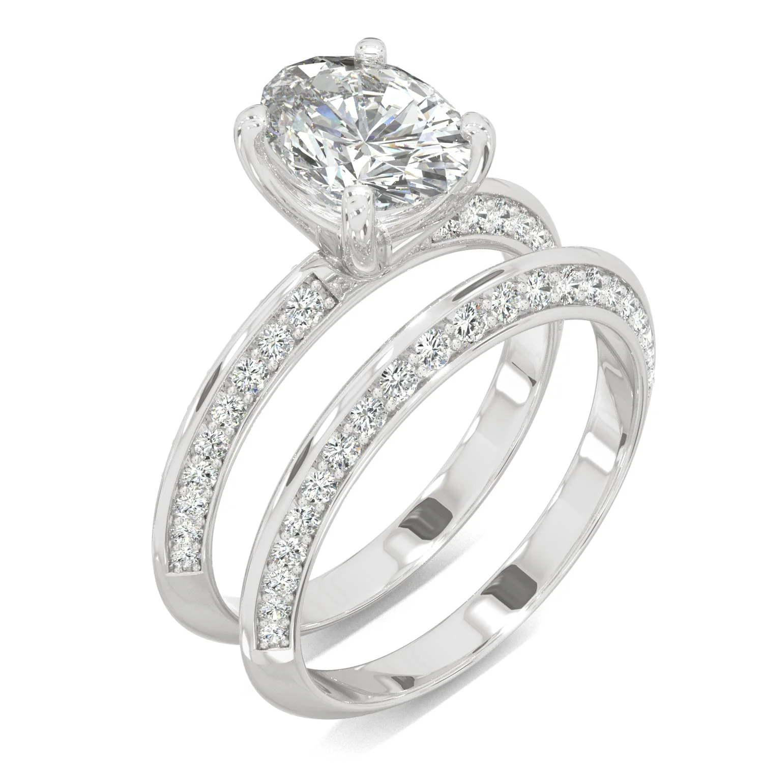 2.91 CTW DEW Oval Moissanite Knife Edge Wedding Set in 14K White Gold - Image 2