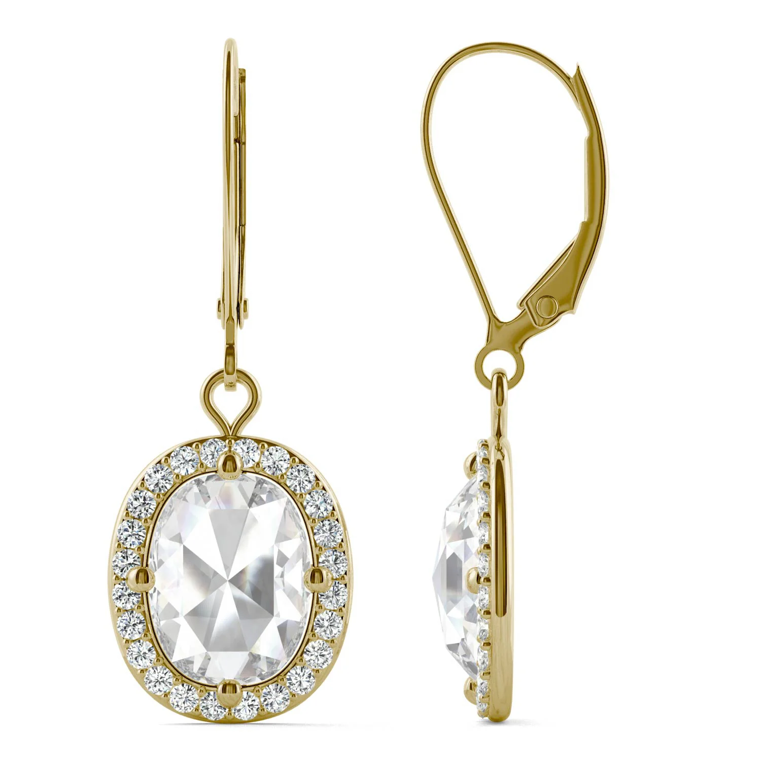 2.98 CTW DEW Oval Rose Cut Moissanite Drop Earrings in 14K Yellow Gold