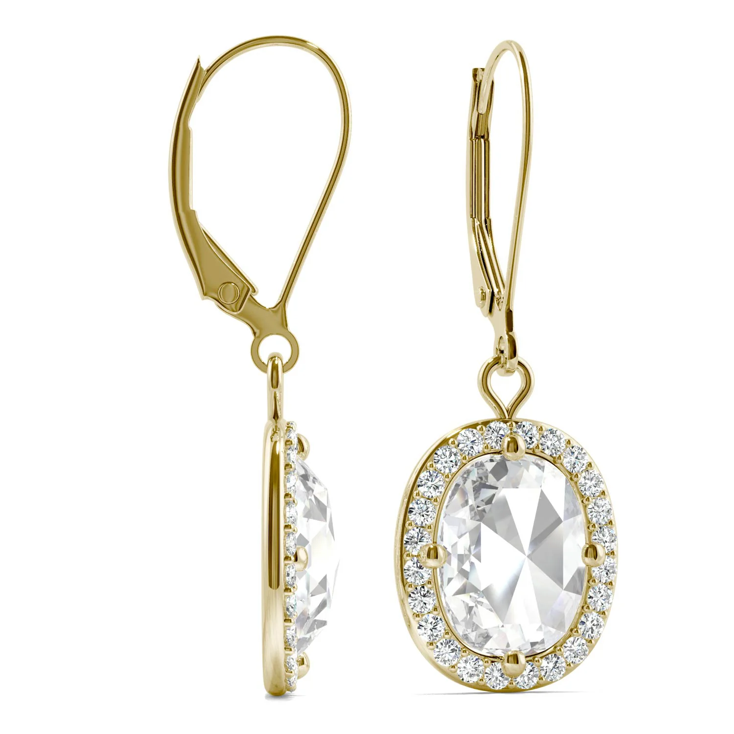 2.98 CTW DEW Oval Rose Cut Moissanite Drop Earrings in 14K Yellow Gold - Image 2