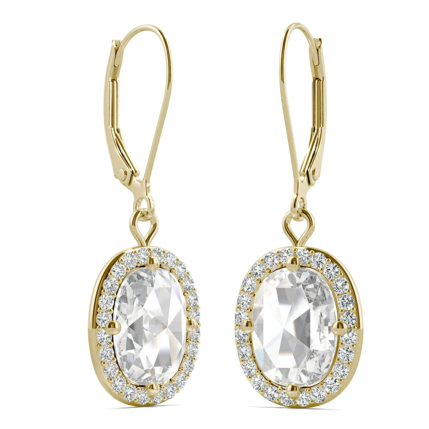 2.98 CTW DEW Oval Rose Cut Moissanite Drop Earrings in 14K Yellow Gold - Image 4
