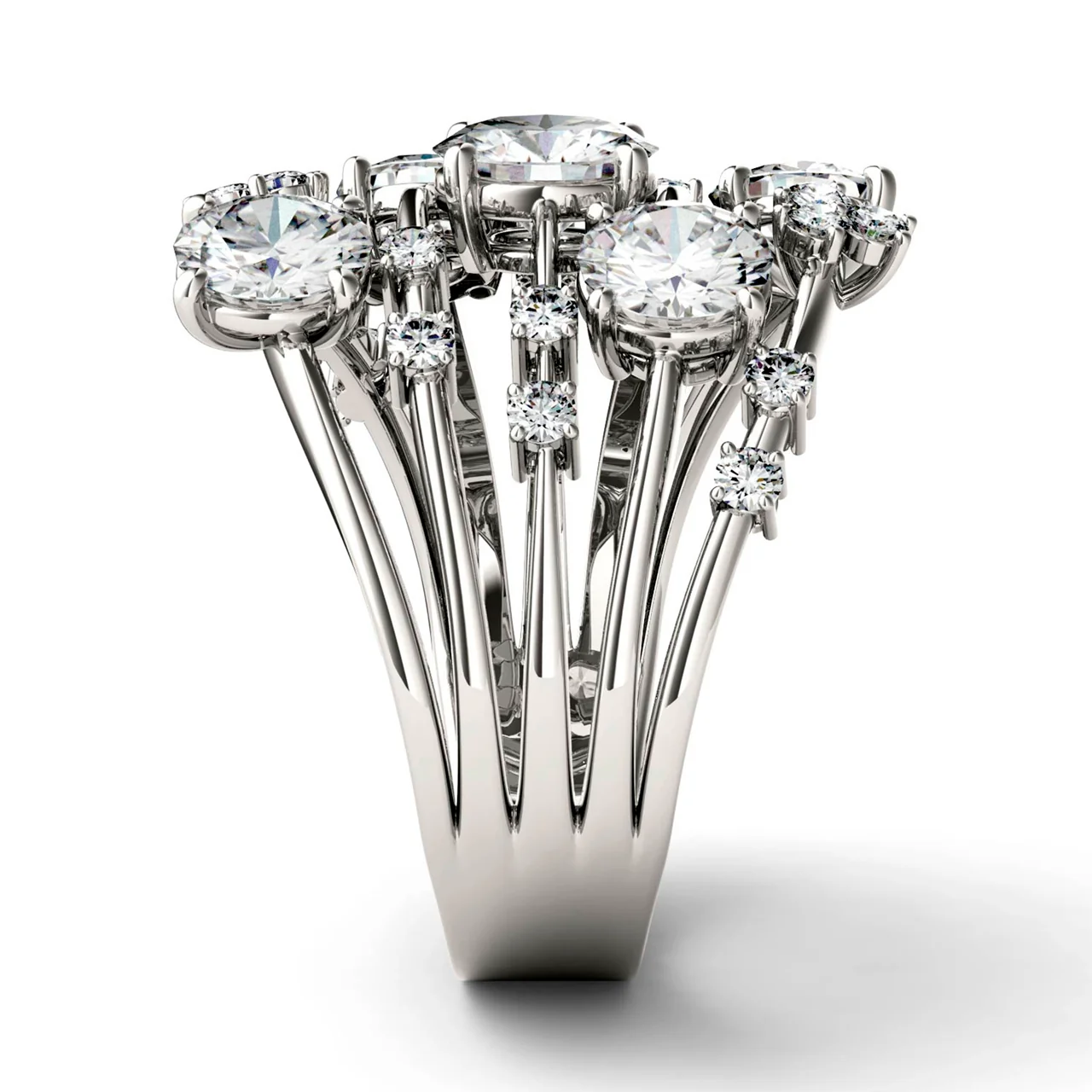 3.14 CTW DEW Round Moissanite Galaxy Ring in 14K White Gold - Image 4