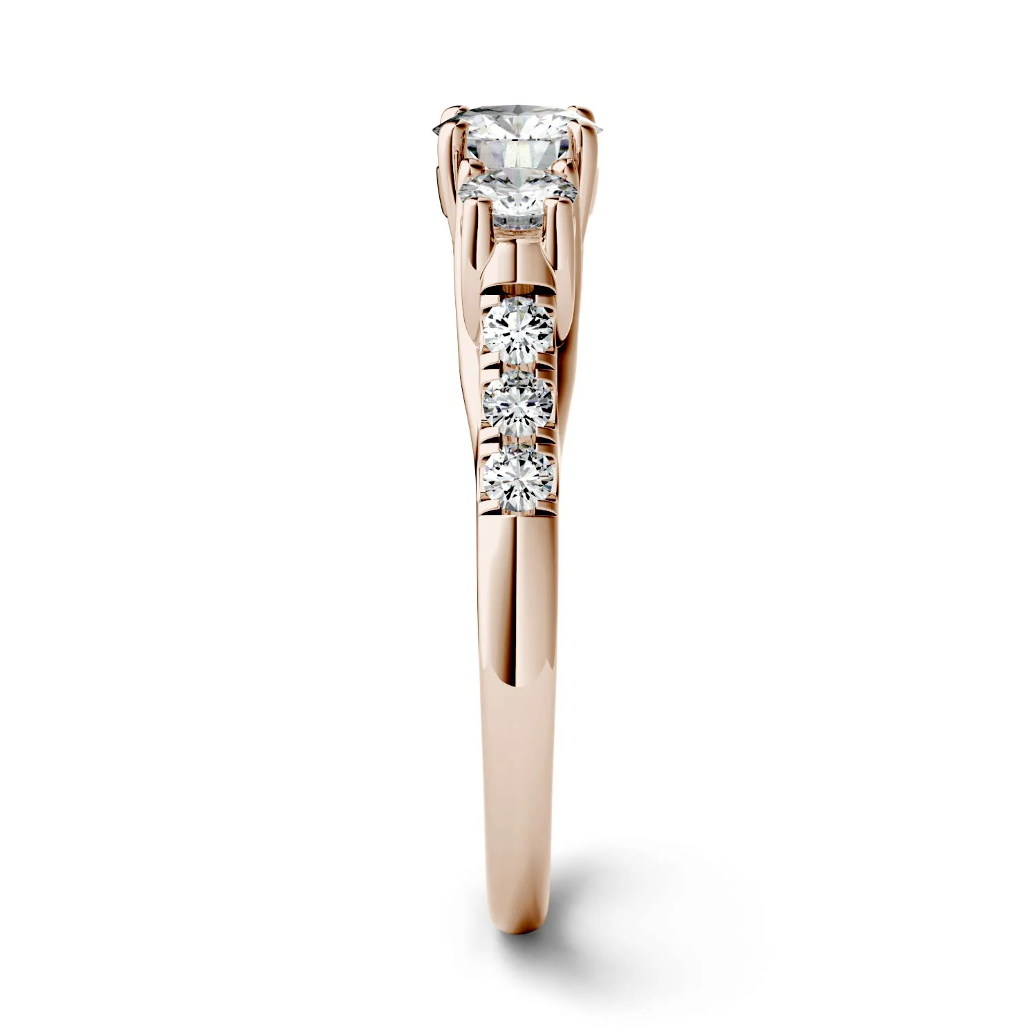 3.31 CTW DEW Round Moissanite Trellis Three Stone Ring in 14K Rose Gold - Image 5