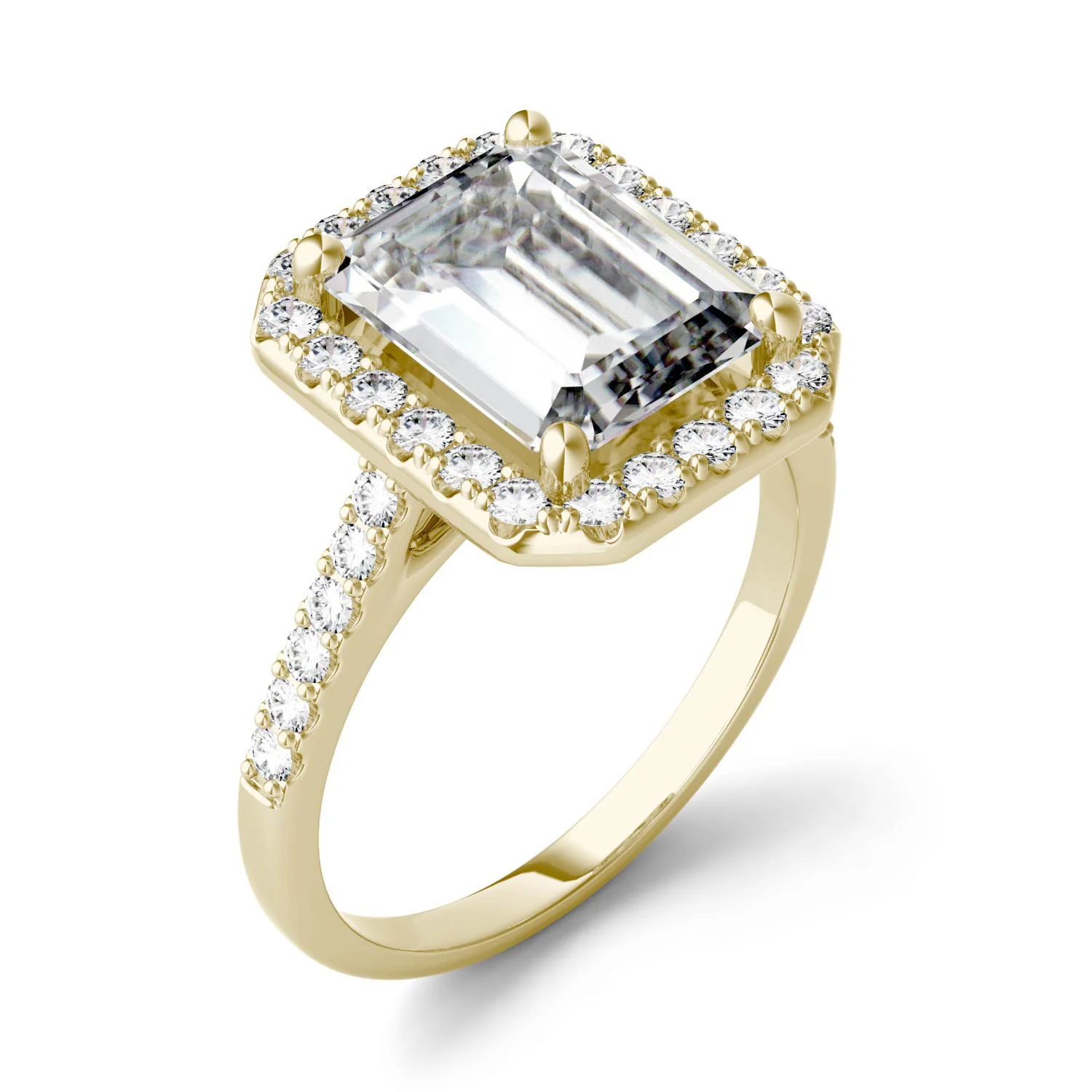 4.06 CTW DEW Emerald Moissanite Halo Engagement Ring in 14K Yellow Gold - Image 2