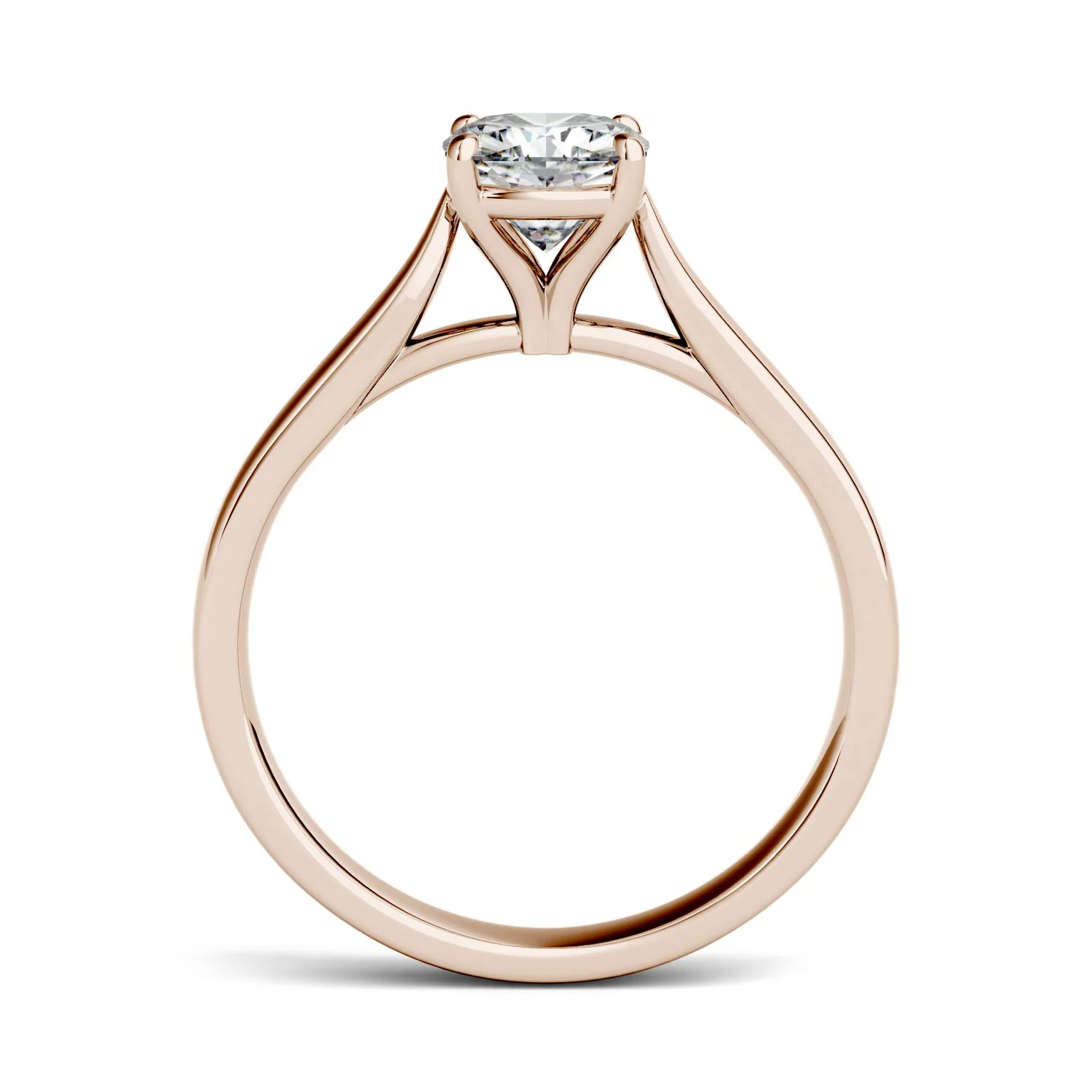 1.10 CTW DEW Cushion Moissanite Cathedral Solitaire Engagement Ring in 14K Rose Gold - Image 3
