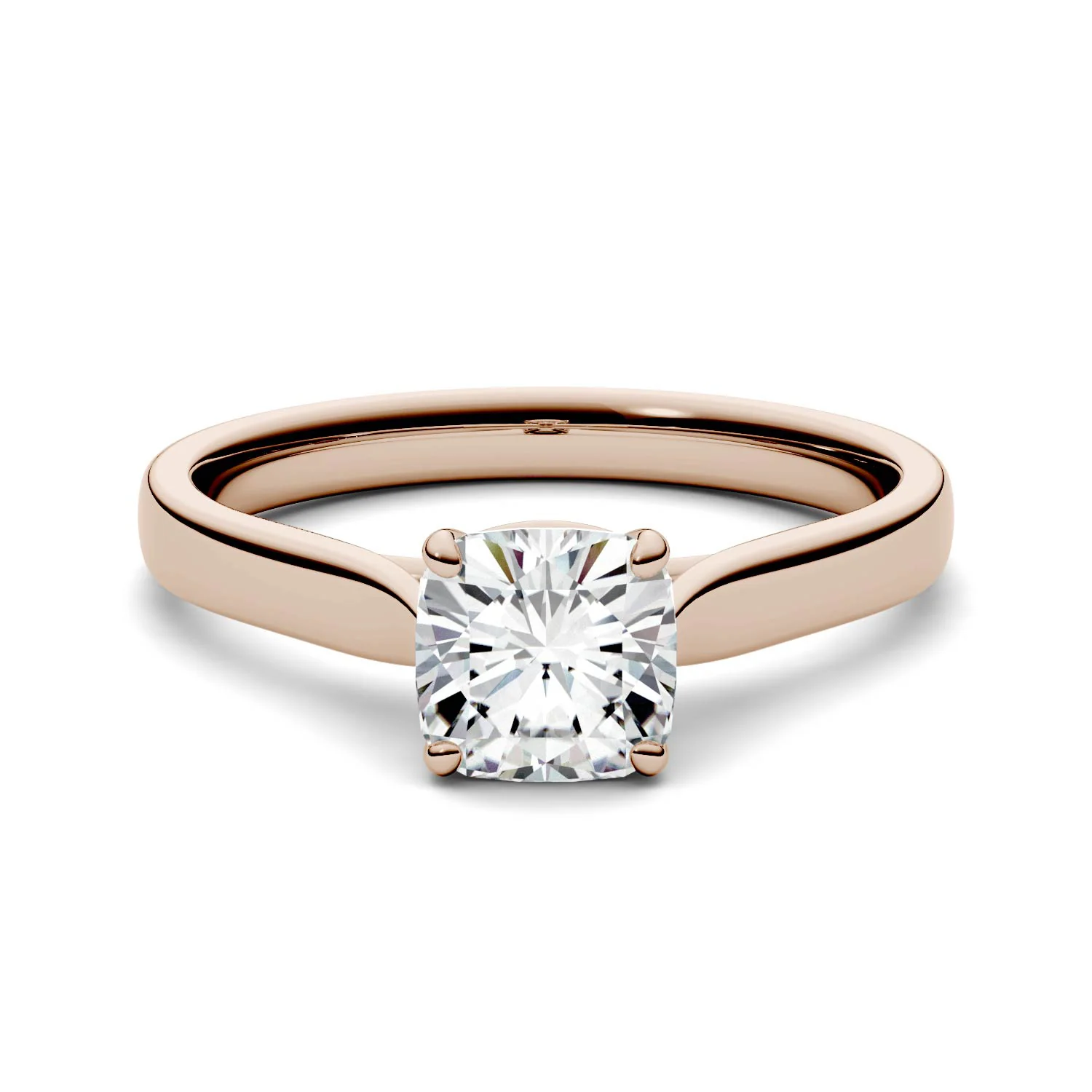 1.10 CTW DEW Cushion Moissanite Cathedral Solitaire Engagement Ring in 14K Rose Gold - Image 4