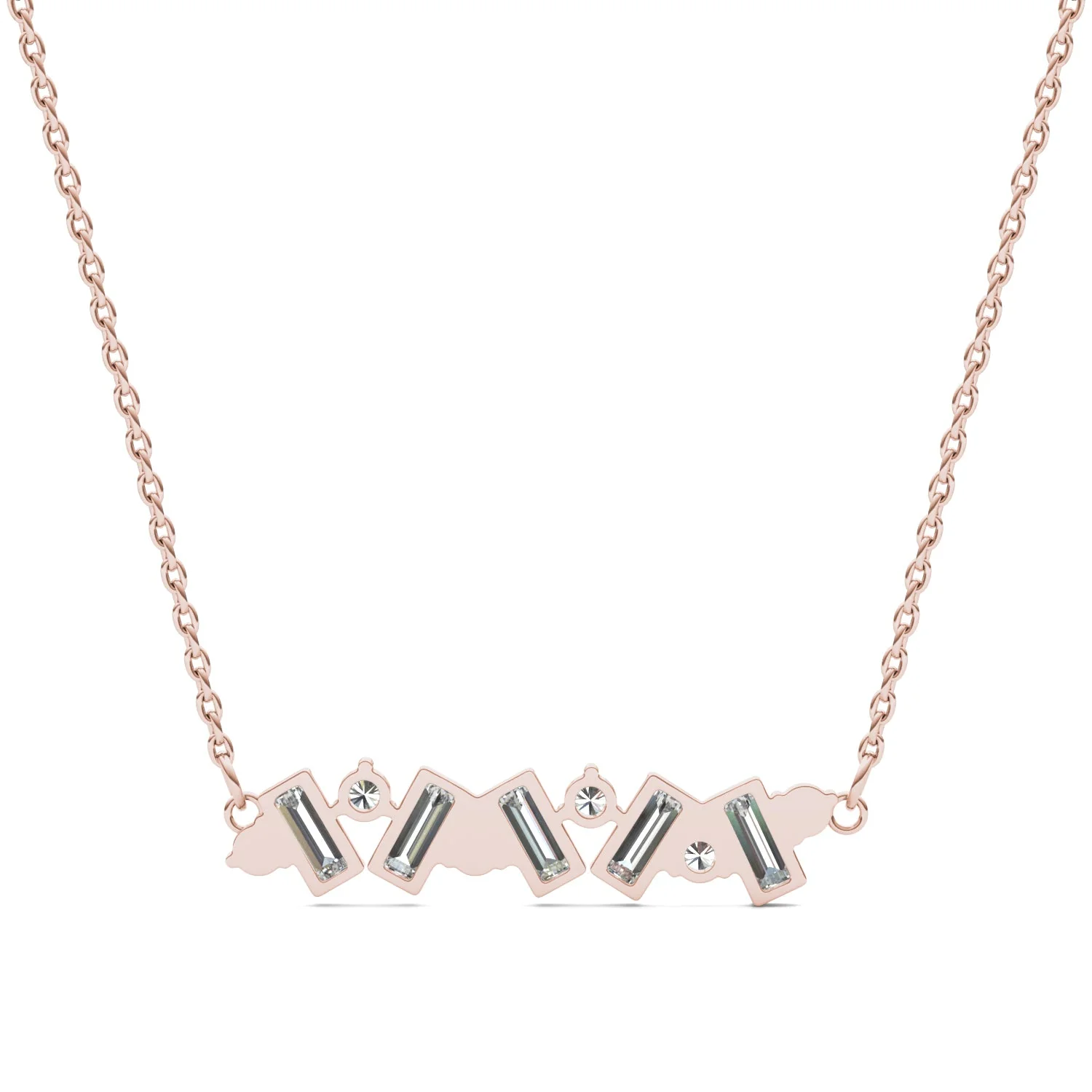 0.72 CTW DEW Straight Baguette Moissanite Fixed Alternating Necklace in 14K Rose Gold - Image 3