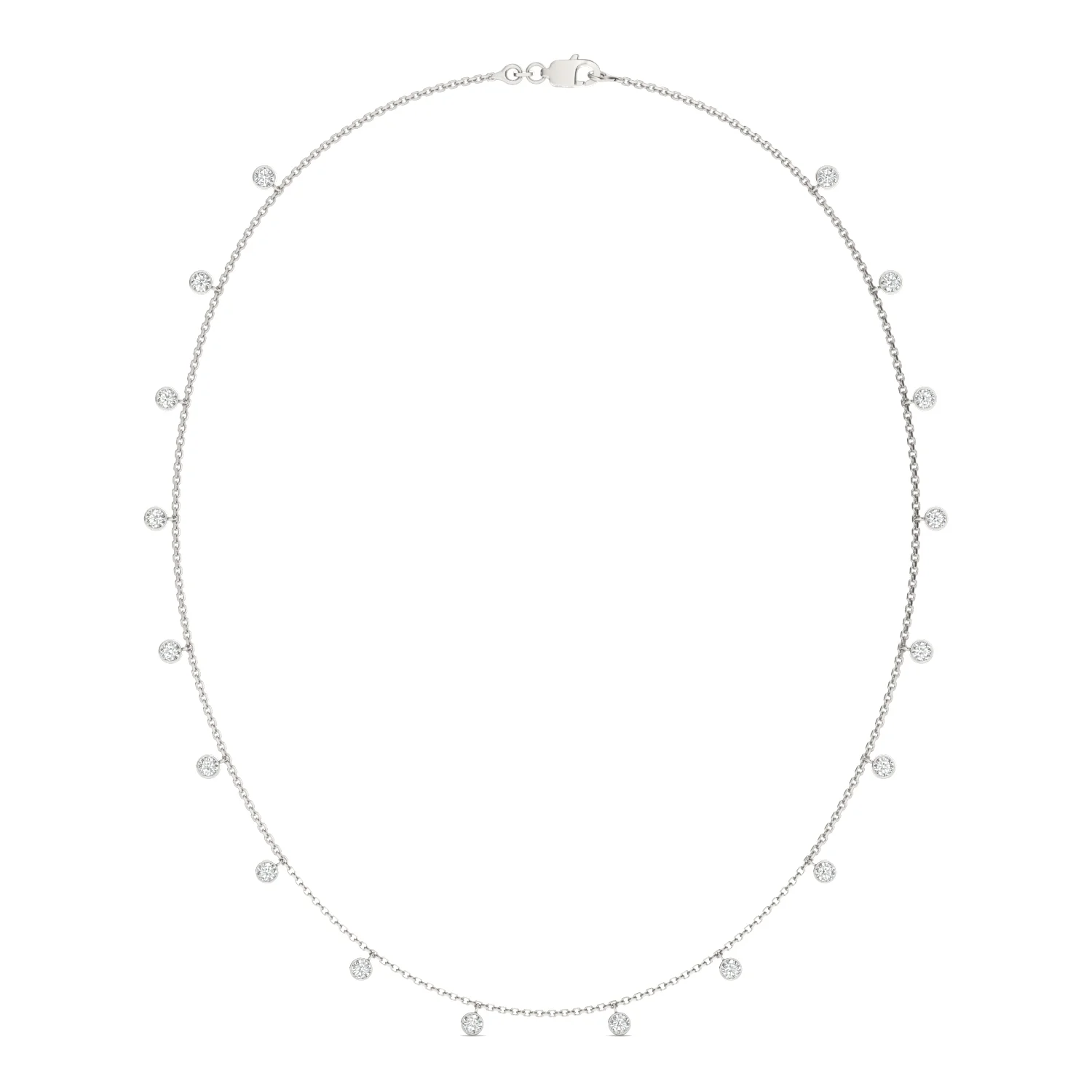 1.86 CTW DEW Round Moissanite Drop Station Necklace in Sterling Silver