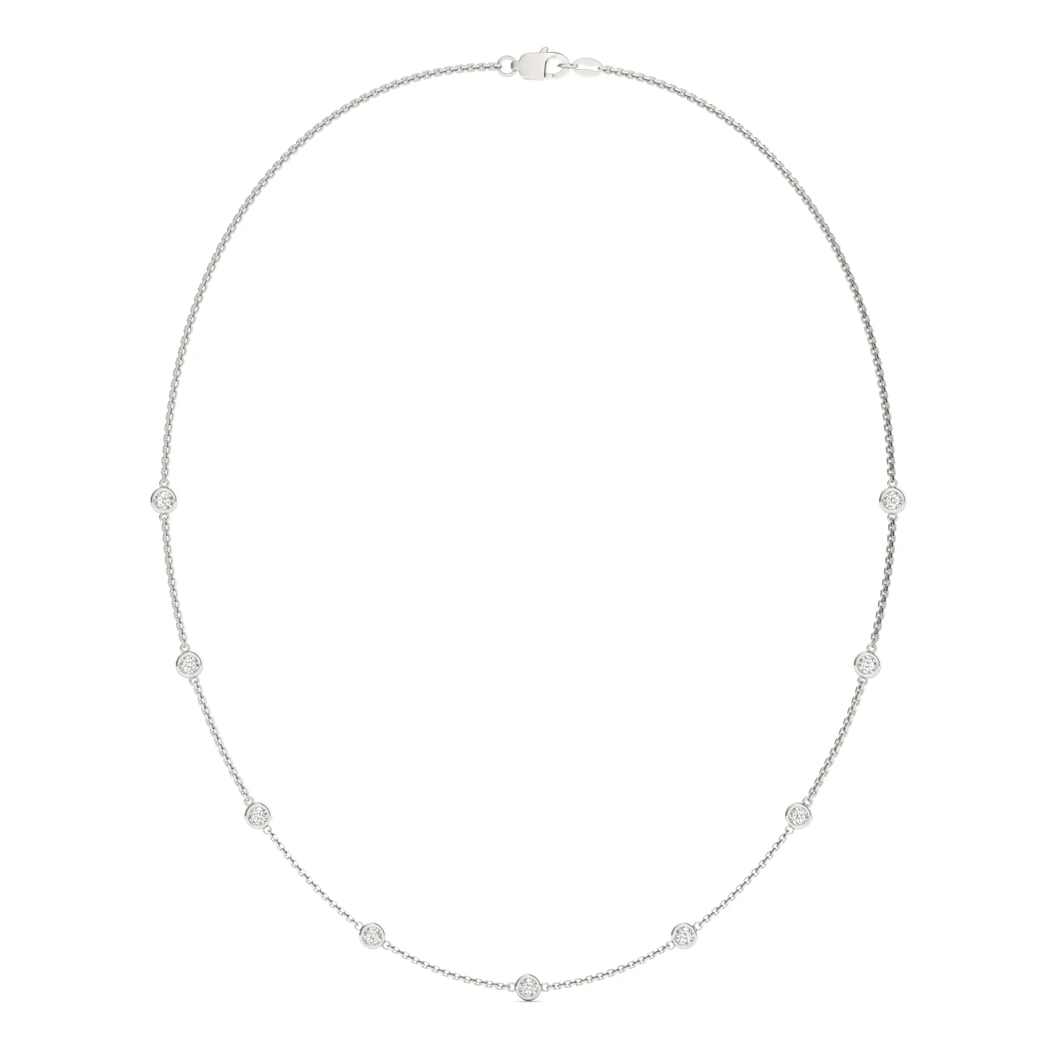 0.90 CTW DEW Round Moissanite Nine-Stone Station Necklace in Sterling Silver
